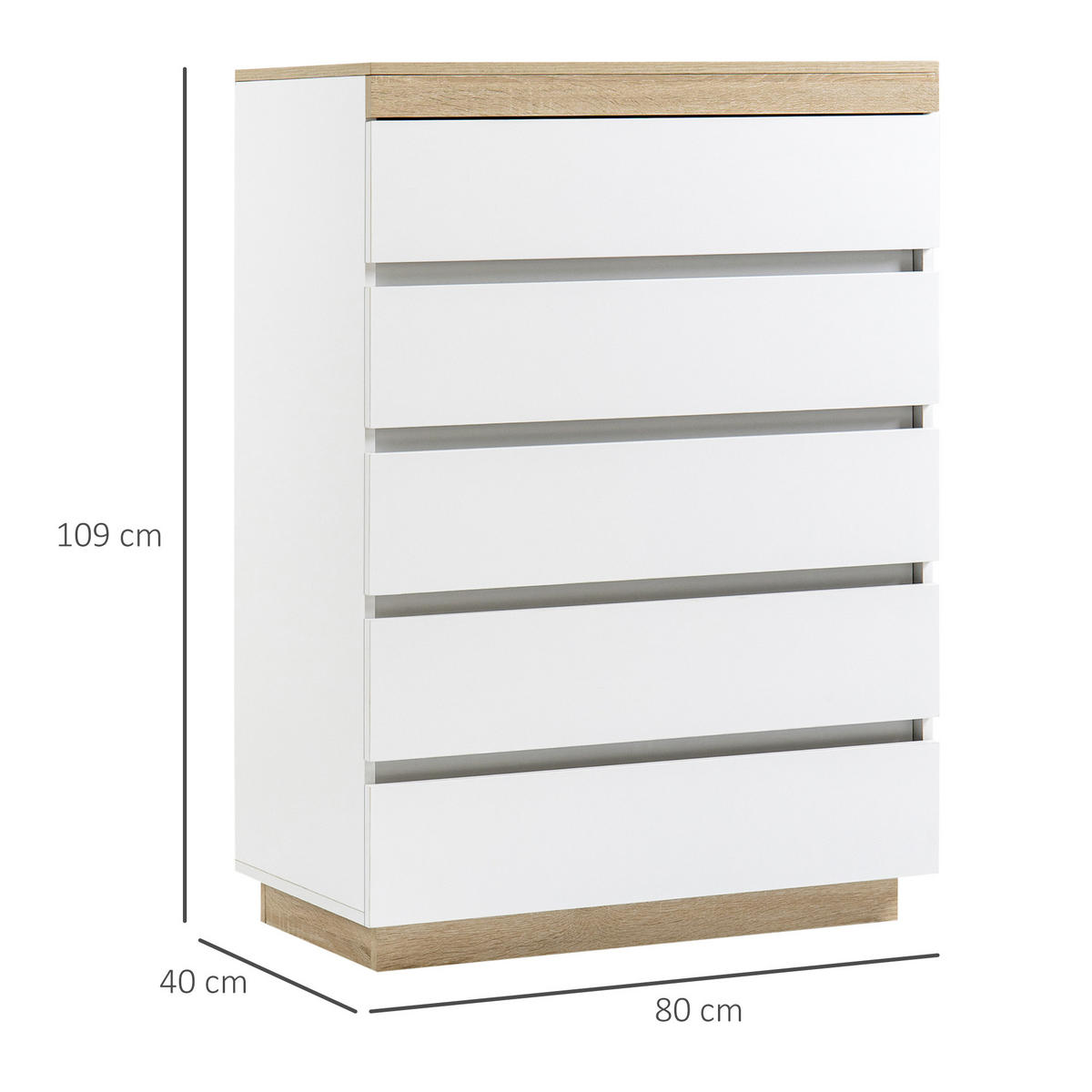 NACHTTISCH Weiß und Eiche 1 Stück - Weiß, Kunststoff (80/109/40cm) - GiPP