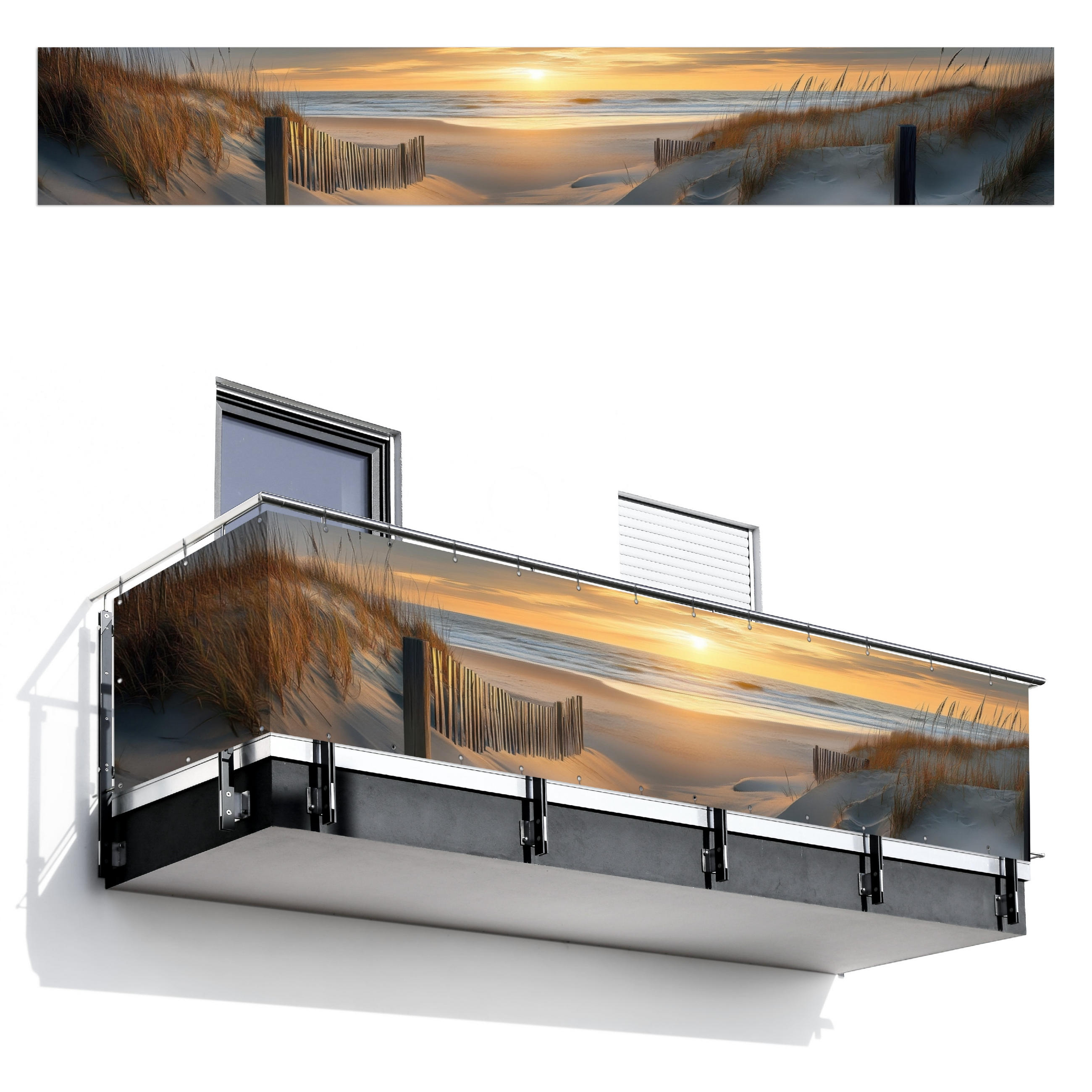 BALKON-SICHTSCHUTZ Strand - Dünen - Sonnenuntergang 500x75 cm - Sandfarben, Kunststoff (500/75cm) - MuchoWow