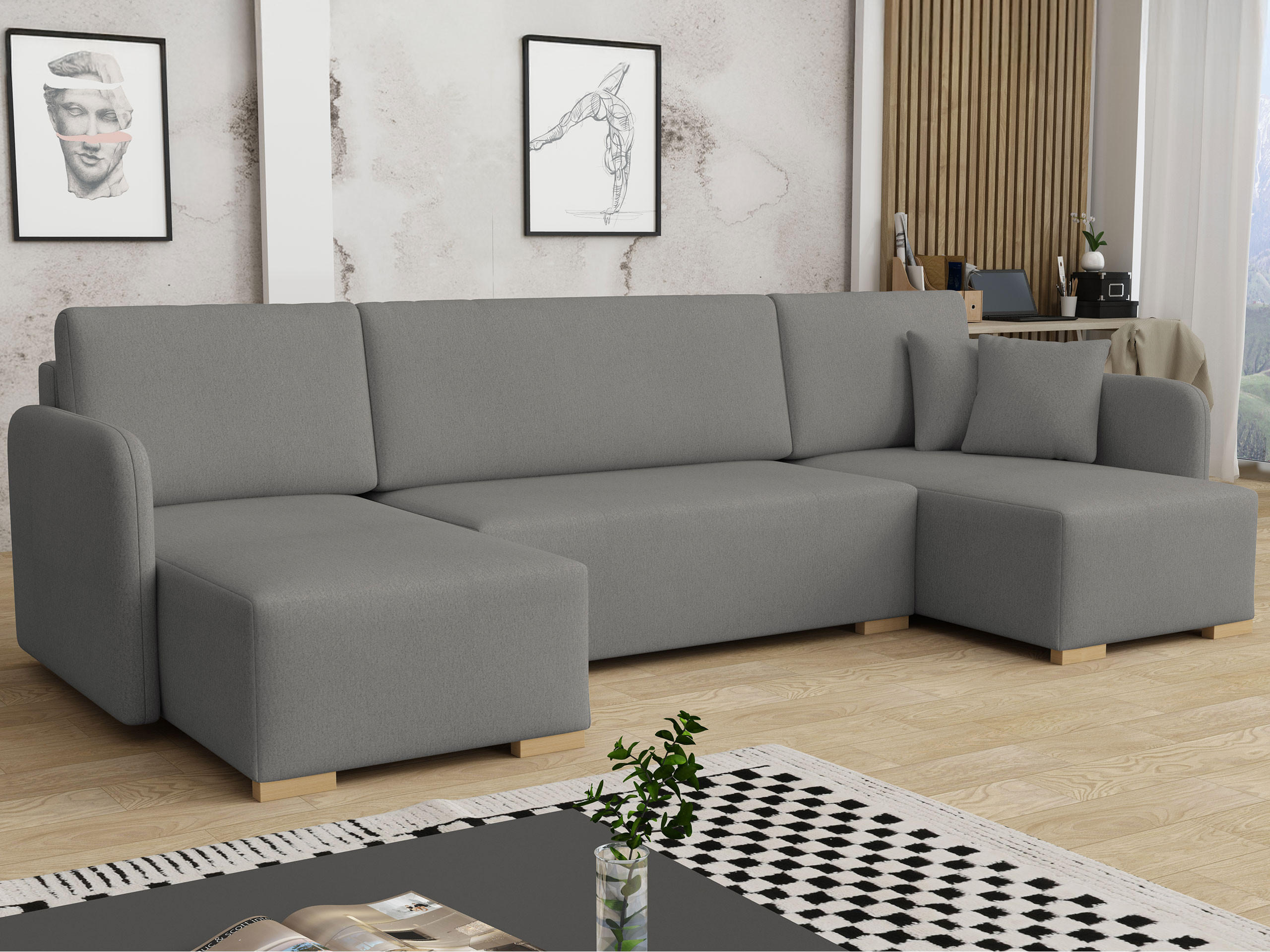 WOHNLANDSCHAFT Como U - Dunkelgrau/Naturfarben, Holz/Textil (292/85/140cm) - MIRJAN24
