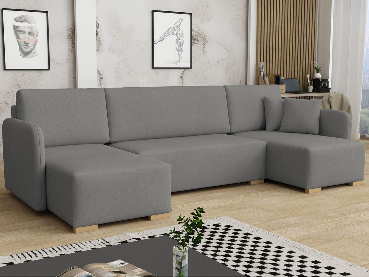 WOHNLANDSCHAFT Como U - Dunkelgrau/Naturfarben, Holz/Textil (292/85/140cm) - MIRJAN24