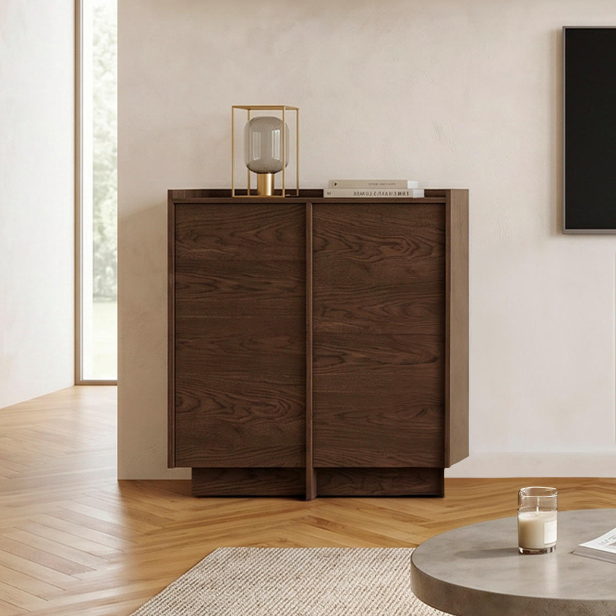 SIDEBOARD Japandi Tmavé dřevo - hnědá, kompozitní dřevo (102/128/38cm) - Petits-meubles