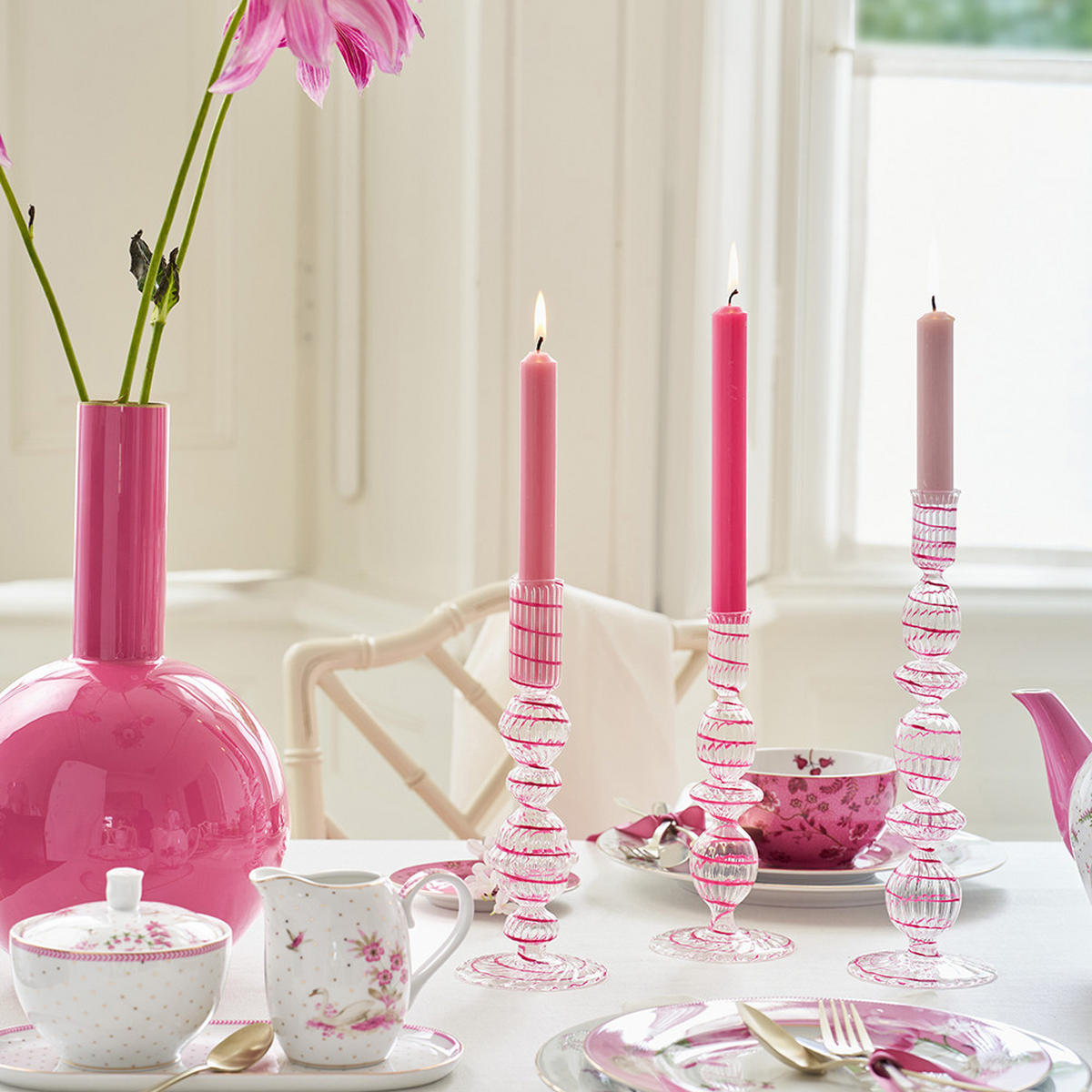 KERZENHALTER Glass wirbel rosa s 20 cm - Rosa, Glas (8.89/21.59/8.89cm) - Pip Studio