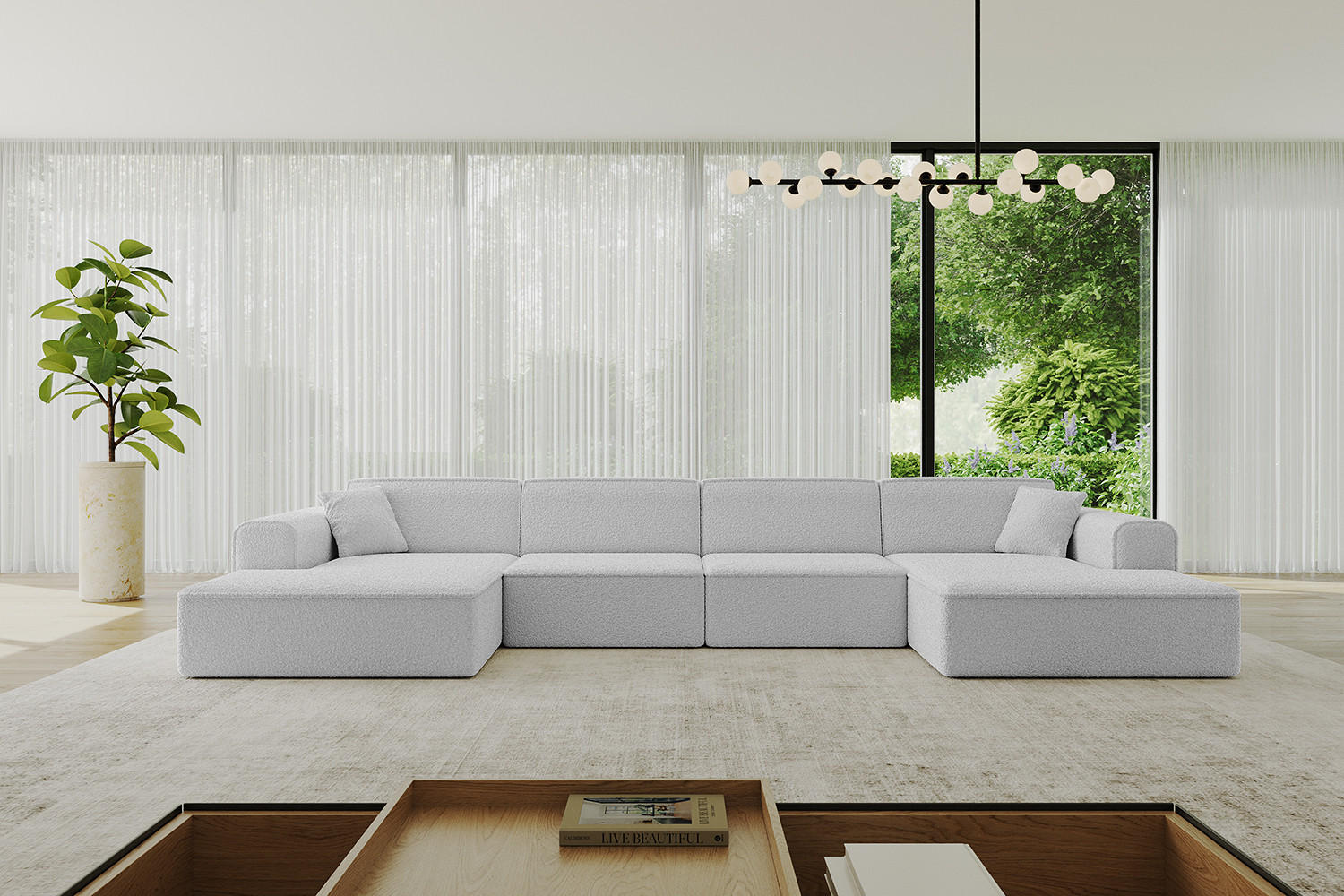 WOHNLANDSCHAFT IREA-U2-v3 - 388x171x79 cm Hellgrau - Hellgrau, Holzwerkstoff/Textil (388/79/171cm) - ALTDECOR