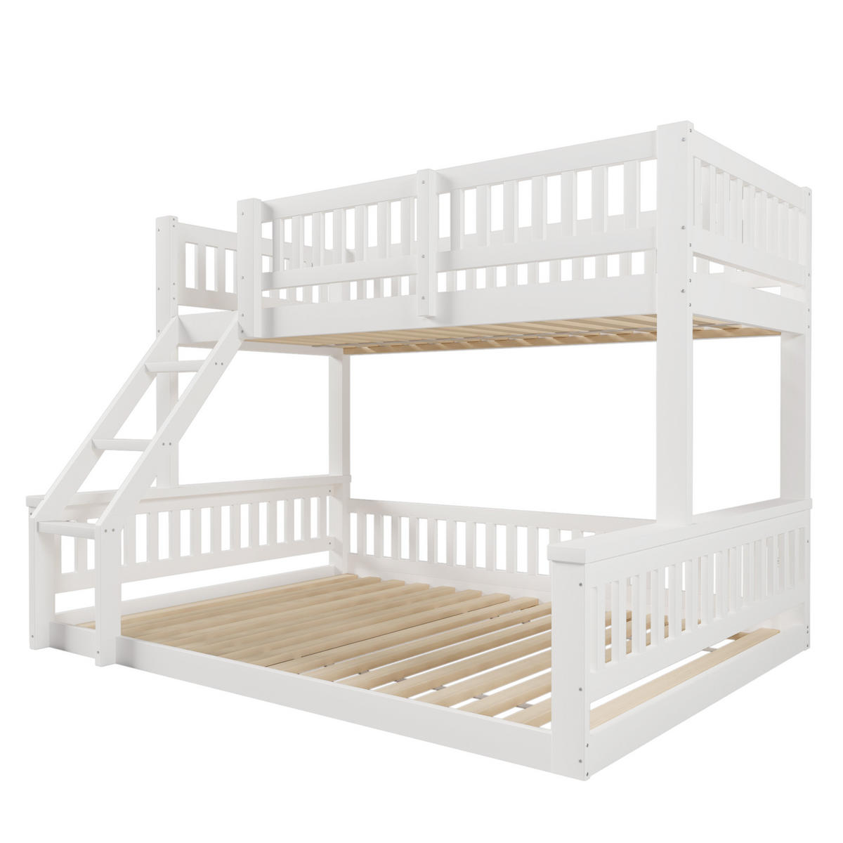 ETAGENBETT 90x200cm + 140x200cm Weiß Leiter Bettgitter - Weiß, Holz (140/200cm) - FLIEKS