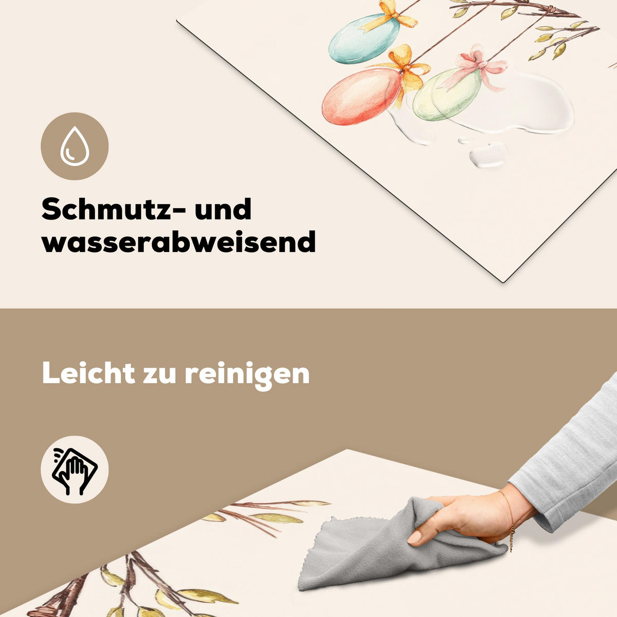 HERDABDECKPLATTE Osterkuchen - Schleife - Eier Induktionsmatte 83x51 cm - Creme, Kunststoff (83/51.5/0.2cm) - MuchoWow