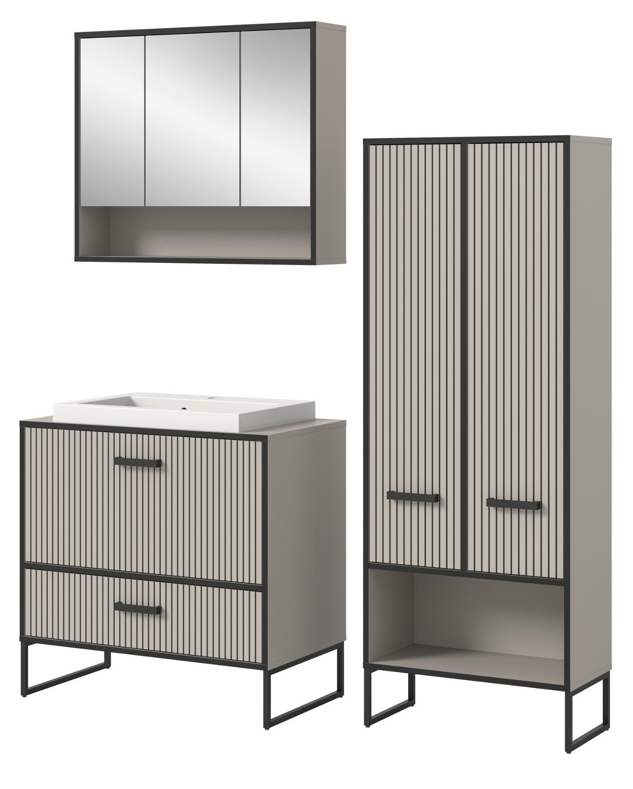 Inn.Furn Badmöbel-Set Sand, Schwarz 154x192x48 cm