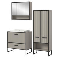BADMÖBEL-SET schwarz, sand mit Waschbecken 154 cm, Kombination mit Soft-Close - Sandfarben/Schwarz, Glas/Keramik (154/192/48cm) - Inn.Furn