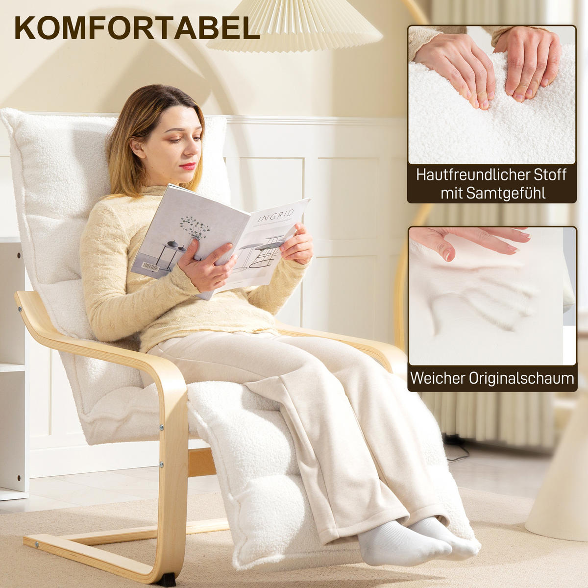 LOUNGE-SESSEL mit verstellbarem Fußteil, Weiß - Weiß, Kunststoff (67/105/114cm) - HOMCOM