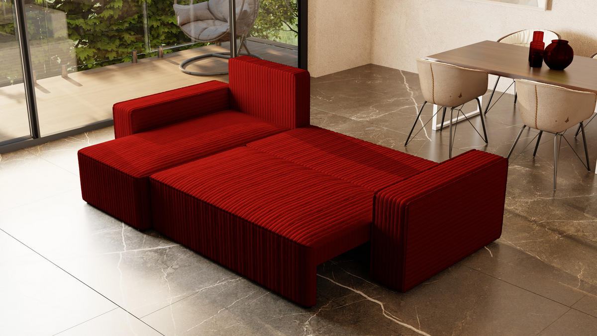 ECKSOFA Tobi mit Bettkasten und Schlaffunktion, L-Form/XL-Form, Cordstoff, Universal - Rot, Holzwerkstoff (246/145cm) - 4ALL HOME