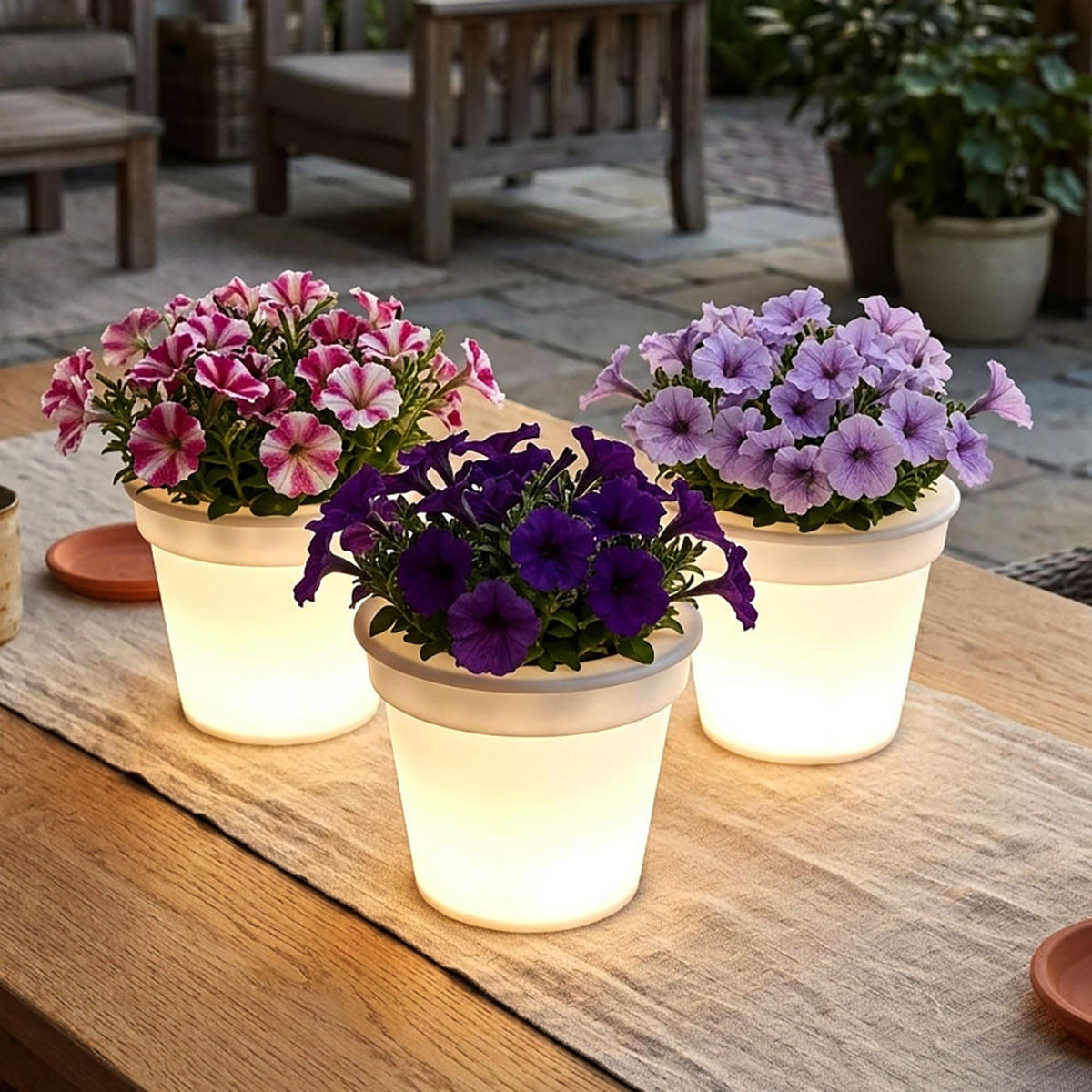 LED AUSSENLEUCHTE Solarleuchte Weiß satiniert 3er Set - Weiß, Kunststoff (17/17/19cm)