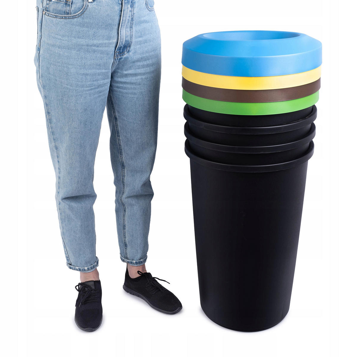 ABFALLBEHÄLTER, rund, 4x45L - Blau/Gelb, Kunststoff (40/65cm) - KADAX