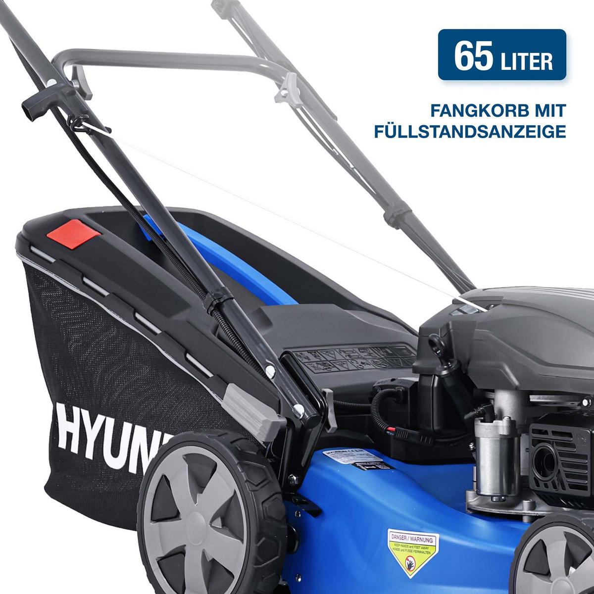BENZIN-RASENMÄHER LM4623G ES (Mäher/Mulcher mit Radantrieb & E-Start, 3.9 PS Hyundai Motor) - Blau, Metall (52.8/105/138.3cm) - HYUNDAI