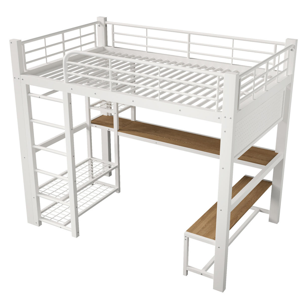 HOCHBETT 140/200 cm Weiß mit LED, Schreibtisch und Stauraum ohne Matratze - Weiß, Metall (140/200cm) - MIVRAY