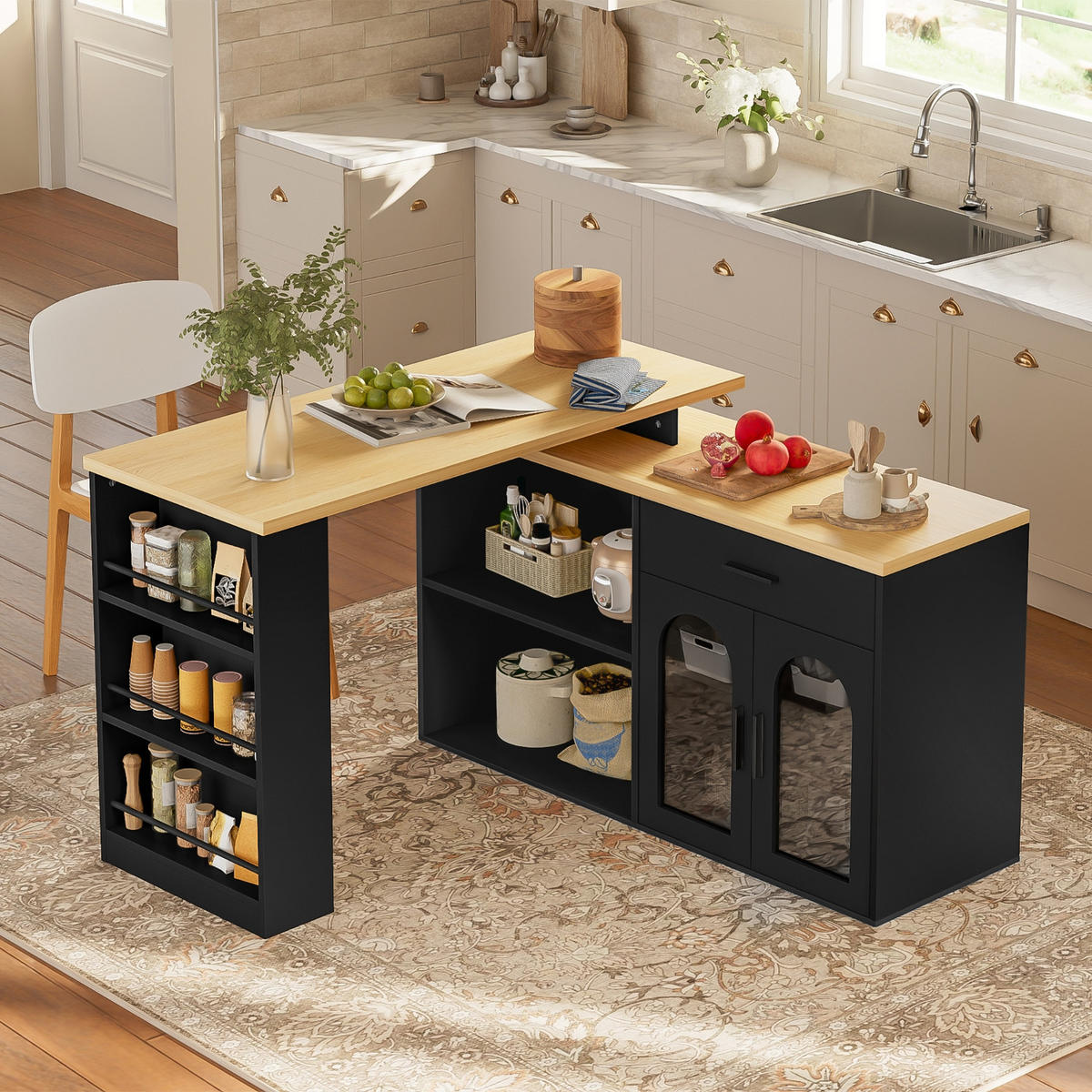 KÜCHENINSEL 360° DREHBAR, MIT STAURAUM, MDF, Für Esszimmer Und Küche, 136/50/78 cm - Schwarz, Holzwerkstoff (50/78/136cm) - Rolipo
