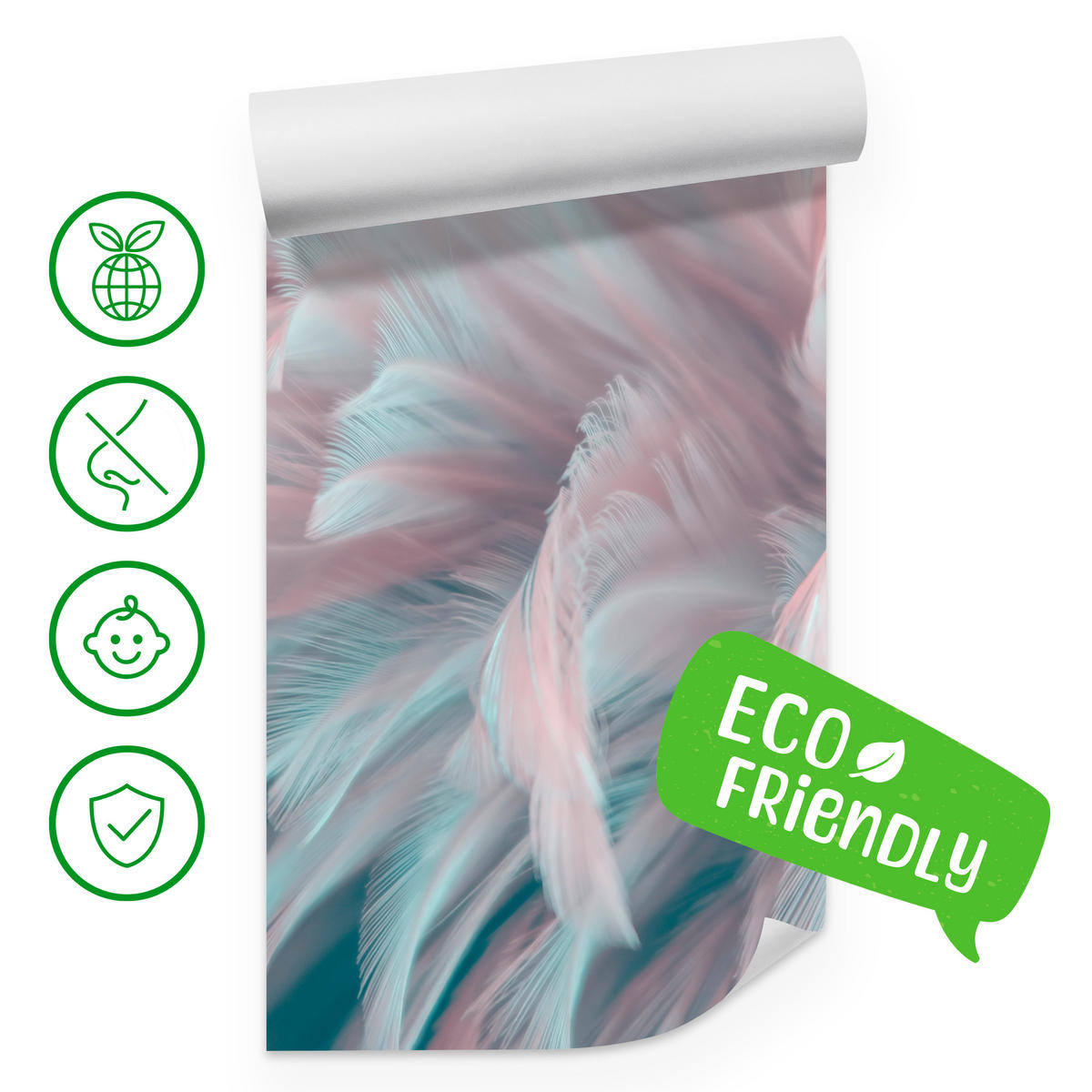 FOTOTAPETE für Schlafzimmer Pastell Federn Zart Rosa Blau 250x175 - Blau/Violett, Papier (250/175cm) - Muralo