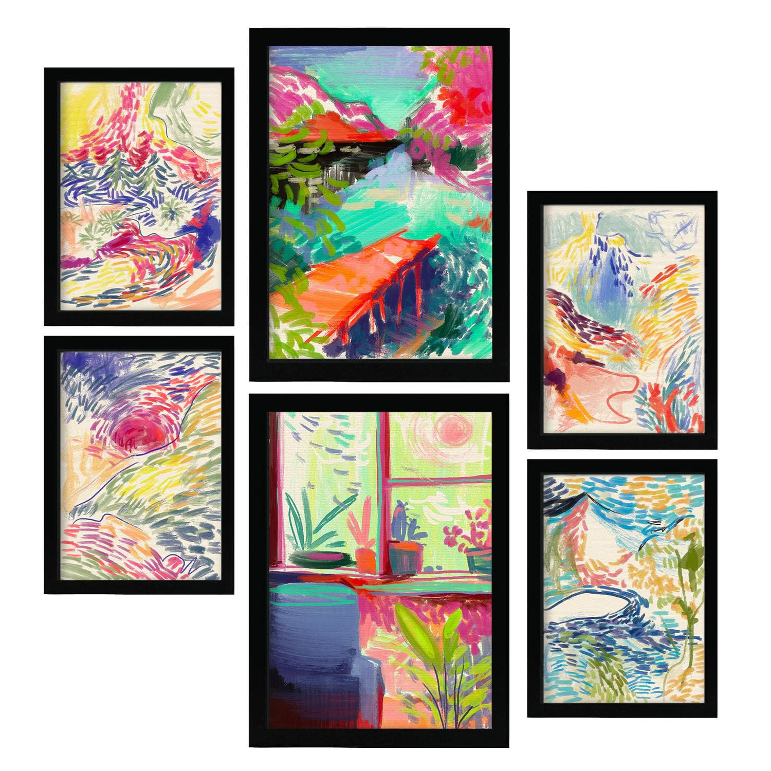 POSTER Set Mit 6 Essenz Der Natur In Kulissen Abstracts Ästhetische Dekorative Gemälde Für Ihr Wohnzimmer Zuhause A3 & A4 Schwarzer Rahmen - Schwarz, Papier (29/3cm) - Nacnic
