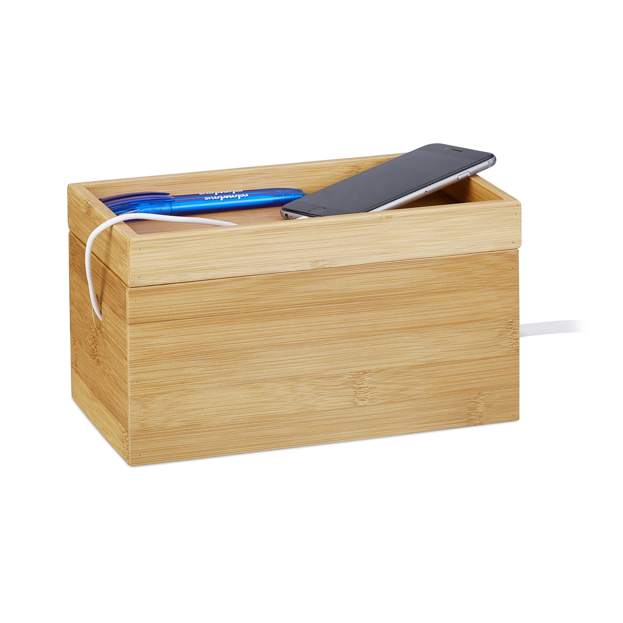 KABELBOX - Hellbraun, Holz (14/25.5/14cm) - Relaxdays
