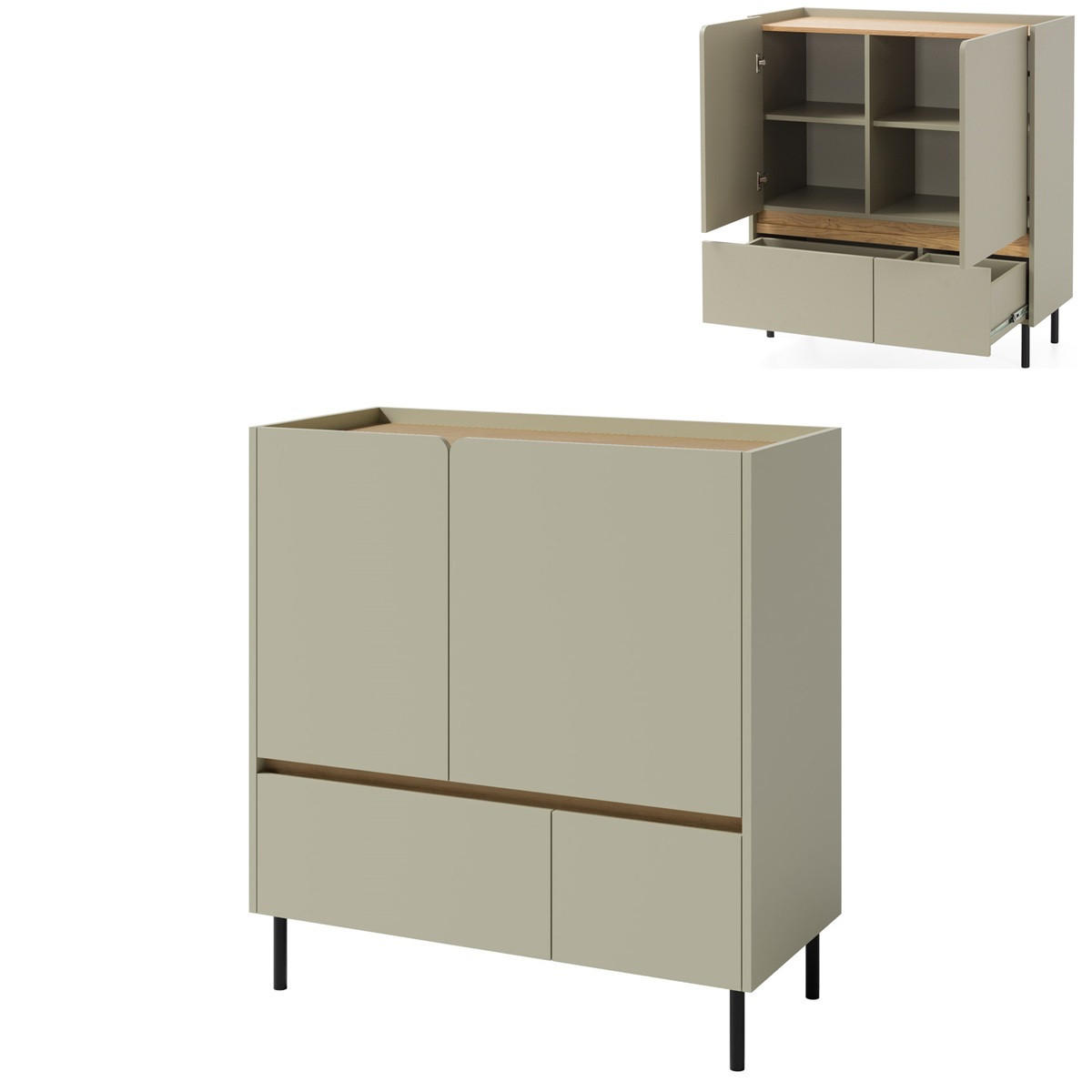 JUGENDZIMMER Laris Set C mit Bett 90 x 200 - Eukalyptus / Eiche Baltic Dune - Eukalyptusholzfarben/Eichefarben, Holzwerkstoff/Metall (145/195/50cm) - QMM TraumMöbel