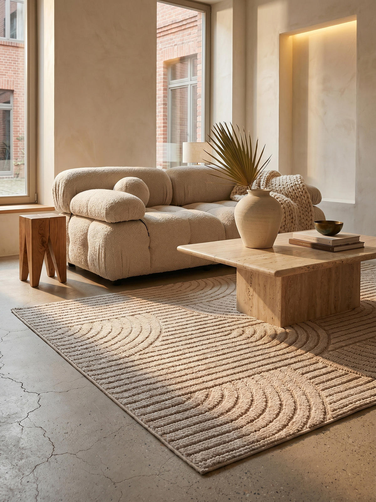 TEPPICH Flachgewebe LANGAU in Beige, mit geometrischen Bögen, 140 x 200 cm - Beige, Textil (140/200cm) - KADIMA DESIGN