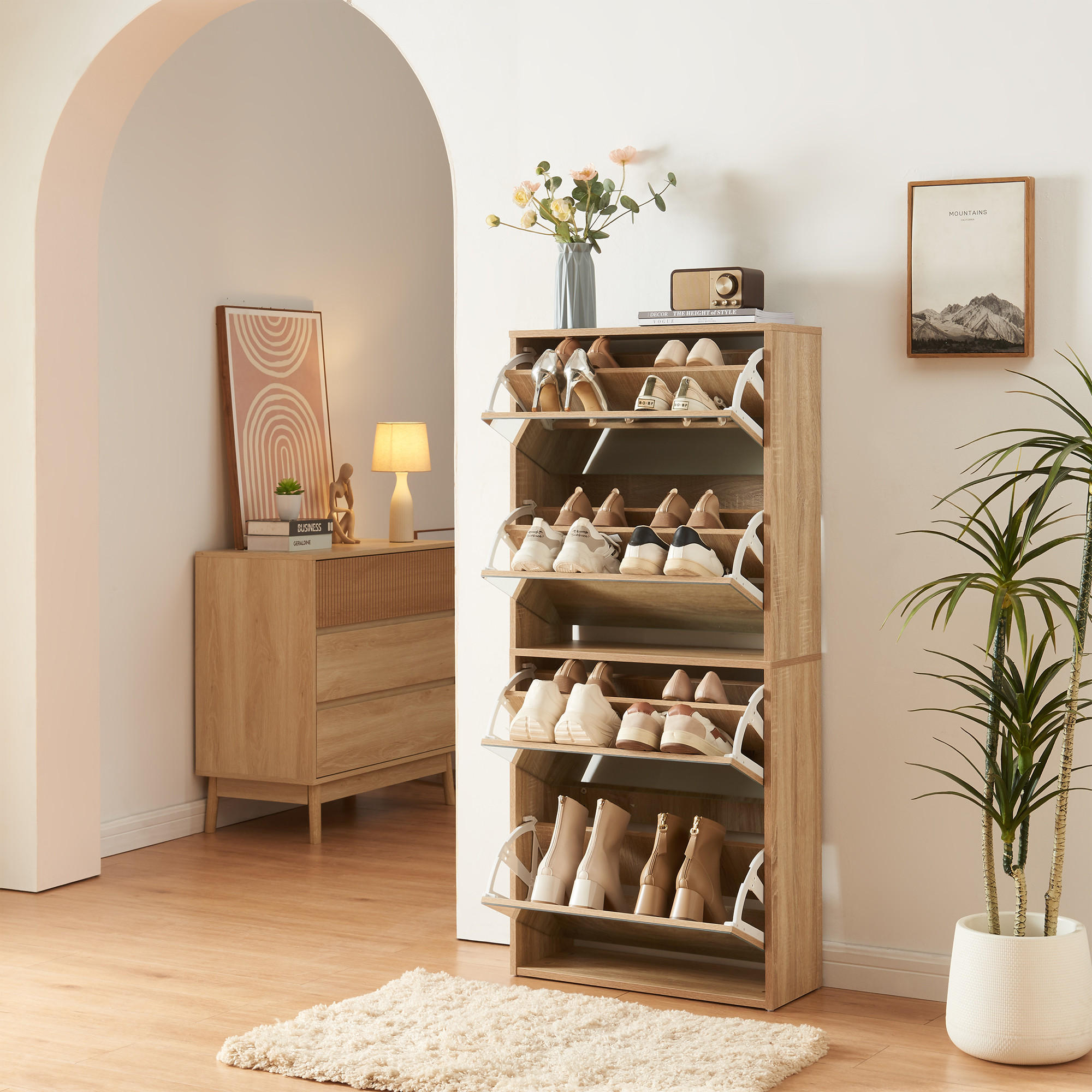 SCHUHKIPPER Lund - Sonoma Eiche, Holzwerkstoff (24/134/60cm) - [en.casa]