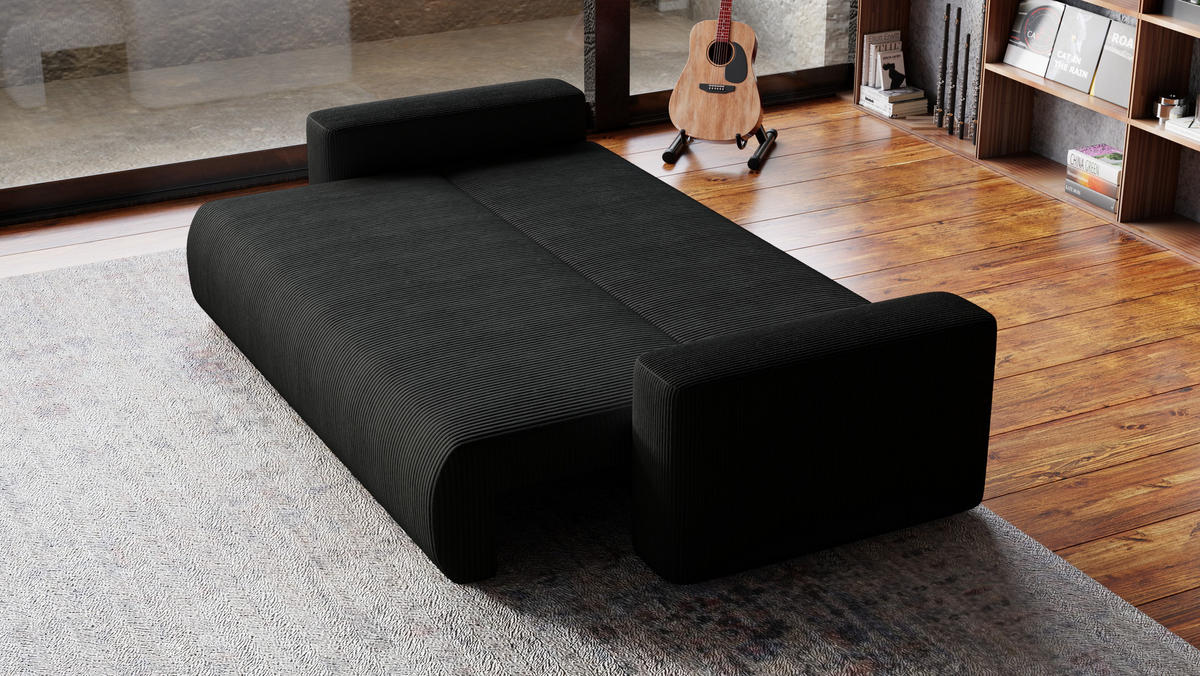 SOFA Bubi mit Bettkasten und Schlaffunktion, Cordstoff - Anthrazit, Holzwerkstoff (242/85/95cm)