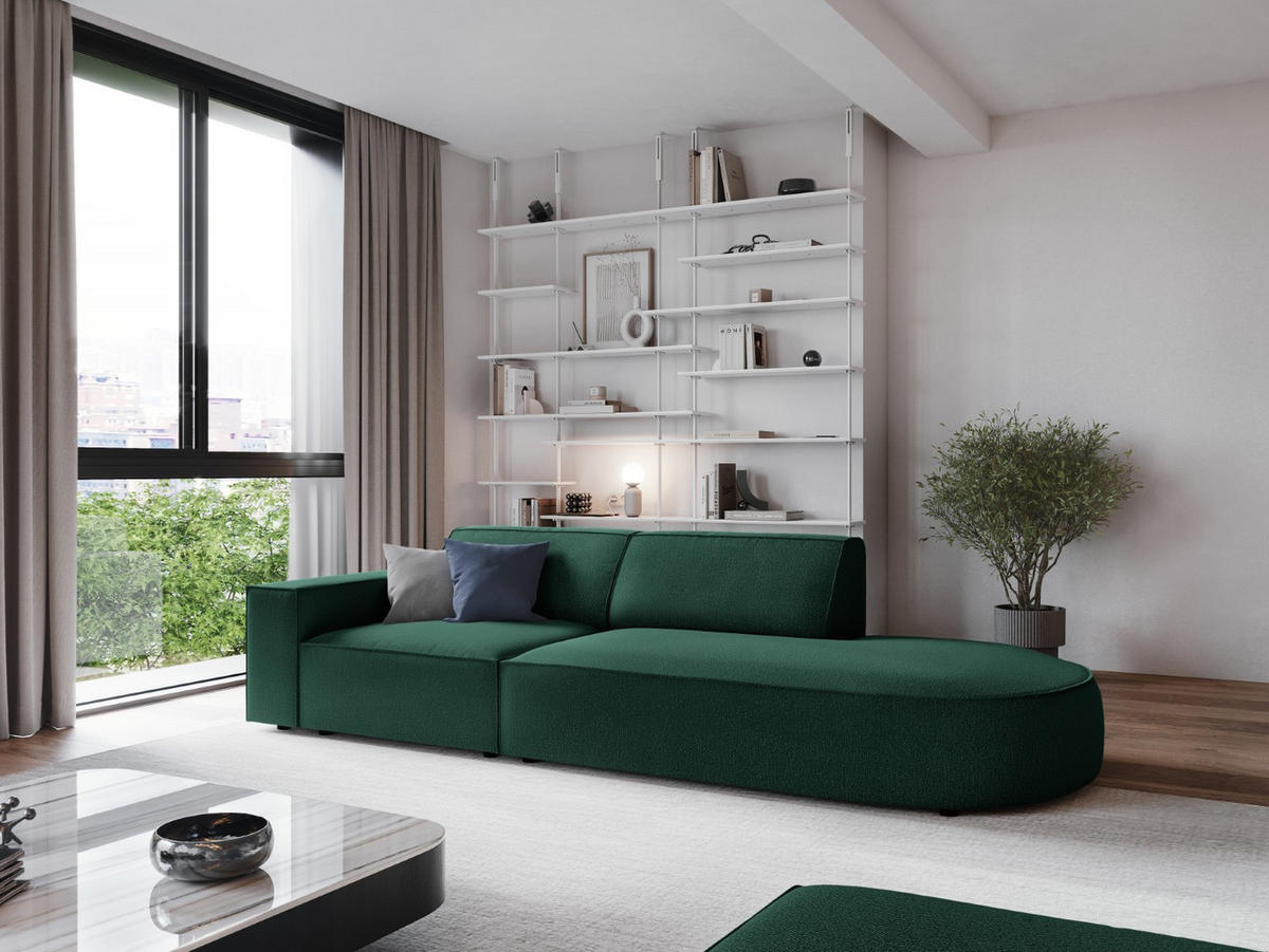 RECHTES-SOFA Jodie aus strukturiertem Stoff grün 3 Sitzplätze - Grün, Textil (102/70/262cm) - Micadoni