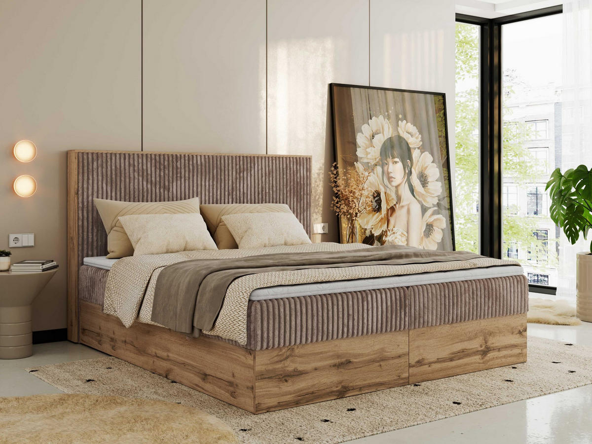 BOXBETT WOOD CLASSIC 160/200 - Braun Cord - H4 - Braun, Textil (160/200cm) - MKS