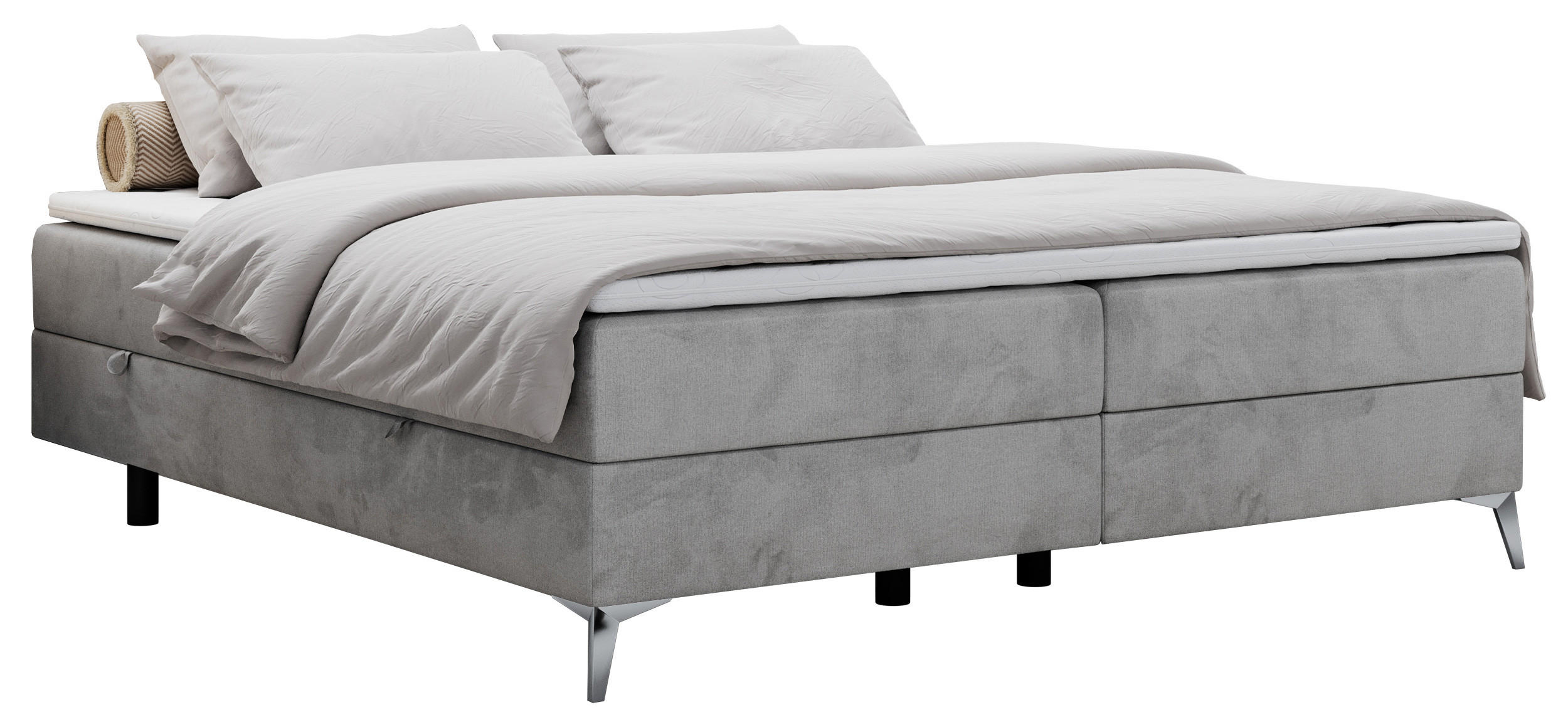 BOXBETT LESS 140/200 Hellgrau Velvet - H3 - Hellgrau, Holz/Textil (140/200cm) - MKS