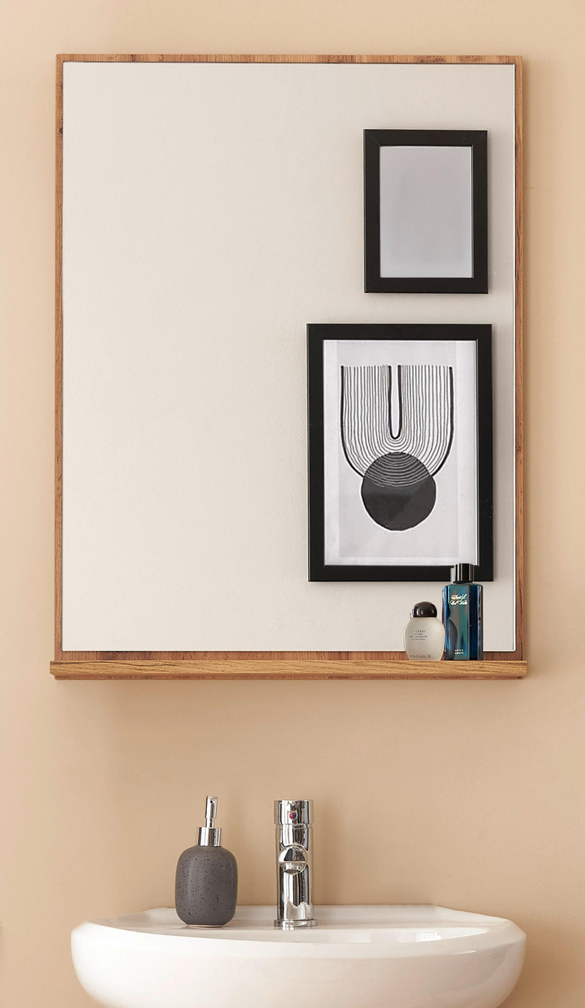 BADSPIEGEL Wotan Eiche, Badspiegel mit Ablage 60 x 80 cm, Center - Eiche Wotan, Glas/Holzwerkstoff (60/80/12cm) - Furn.Design