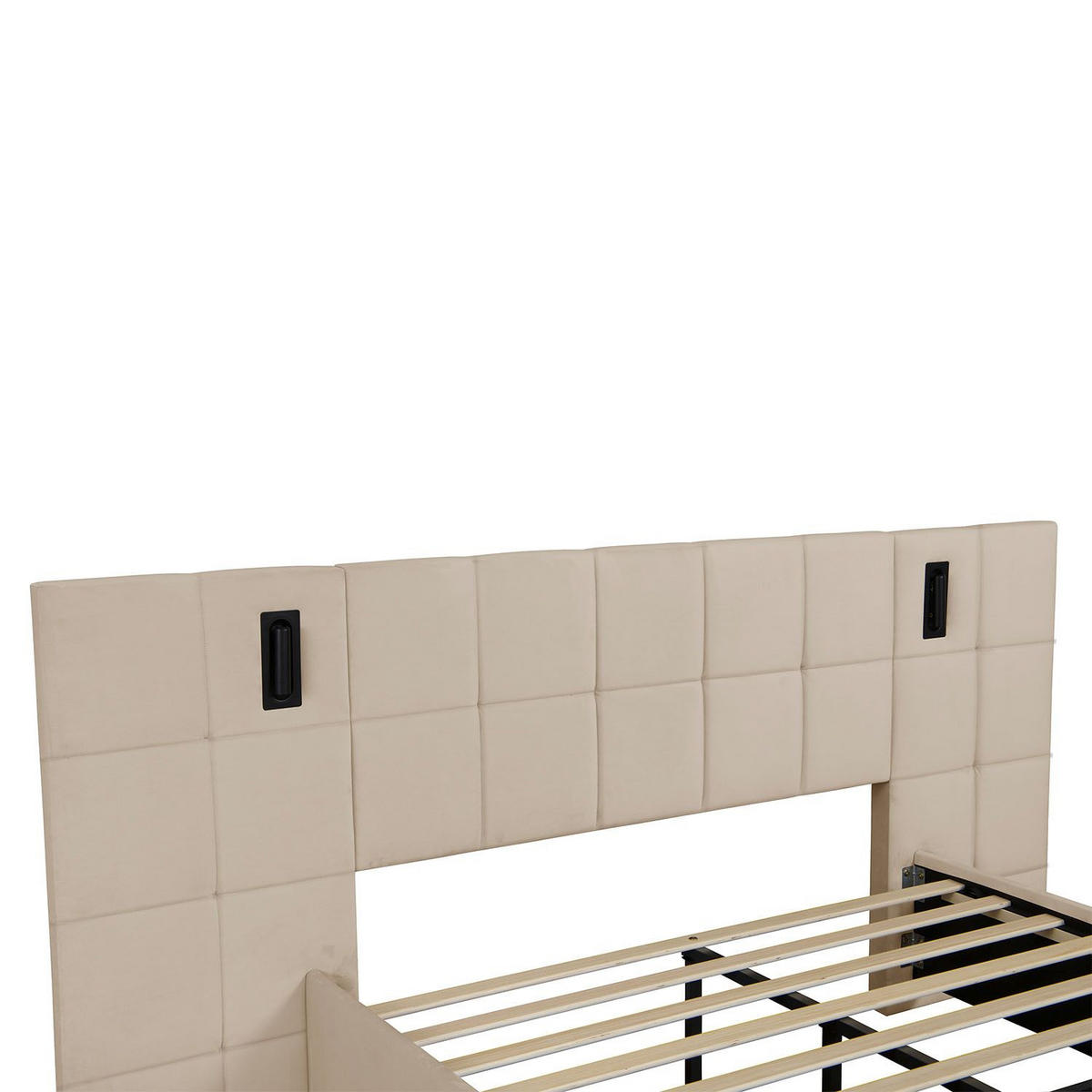 POLSTERBETT Luzano mit Leselicht Beige Samt - Beige, Holz (140/200cm) - Juskys