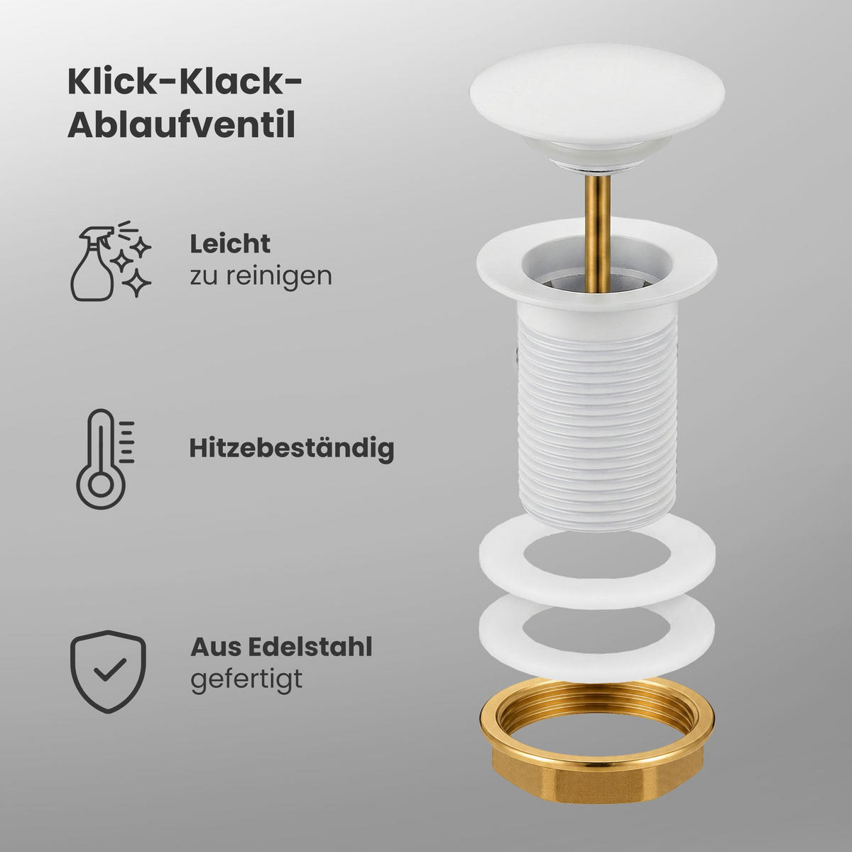 CLICK-CLACK-ABLAUFVENTIL Weiß - Weiß, Metall (6.6/10.2/10.2cm) - Akord