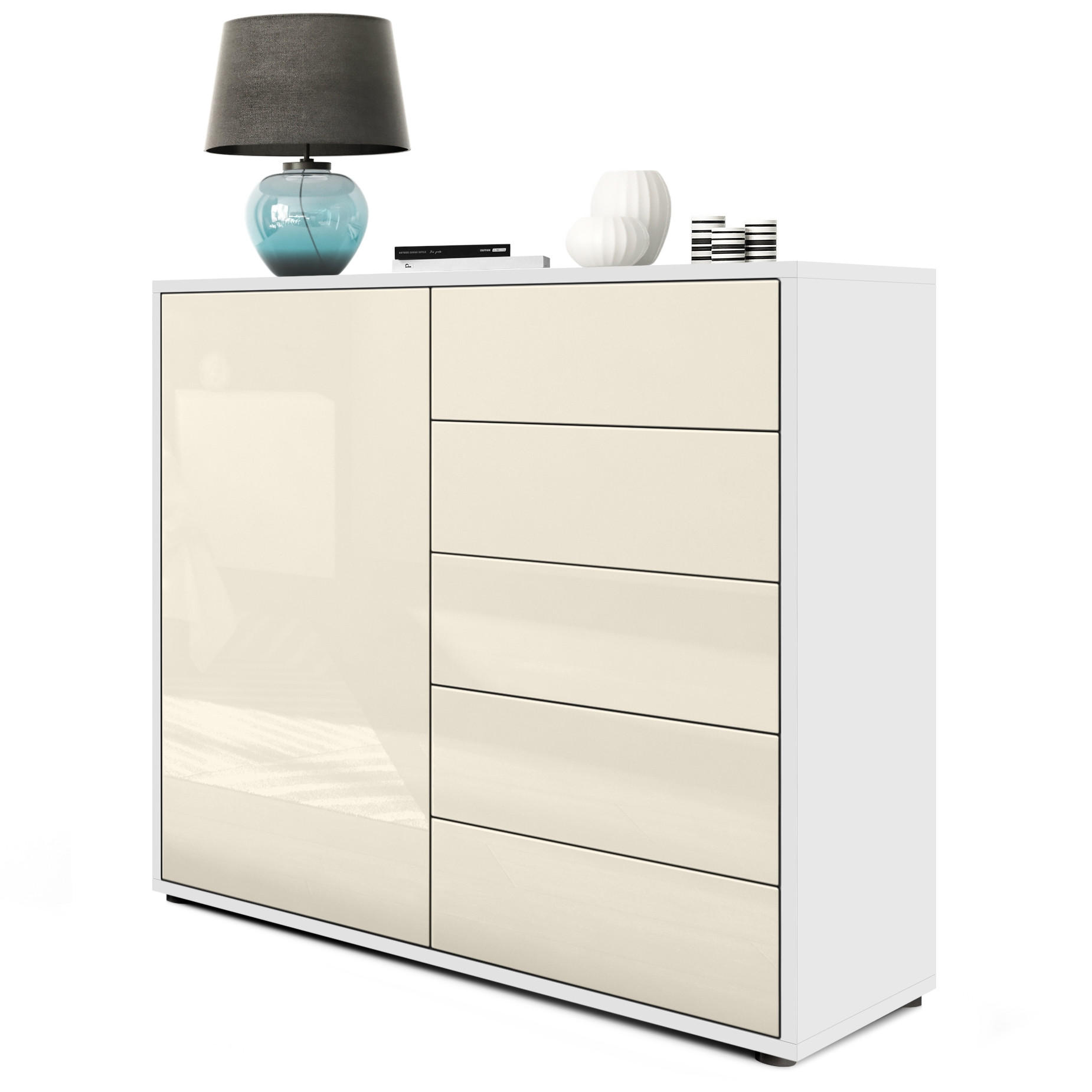 KOMMODE Ben Front in Creme Hochglanz - Creme, Holzwerkstoff (79/74/36cm) - Vladon
