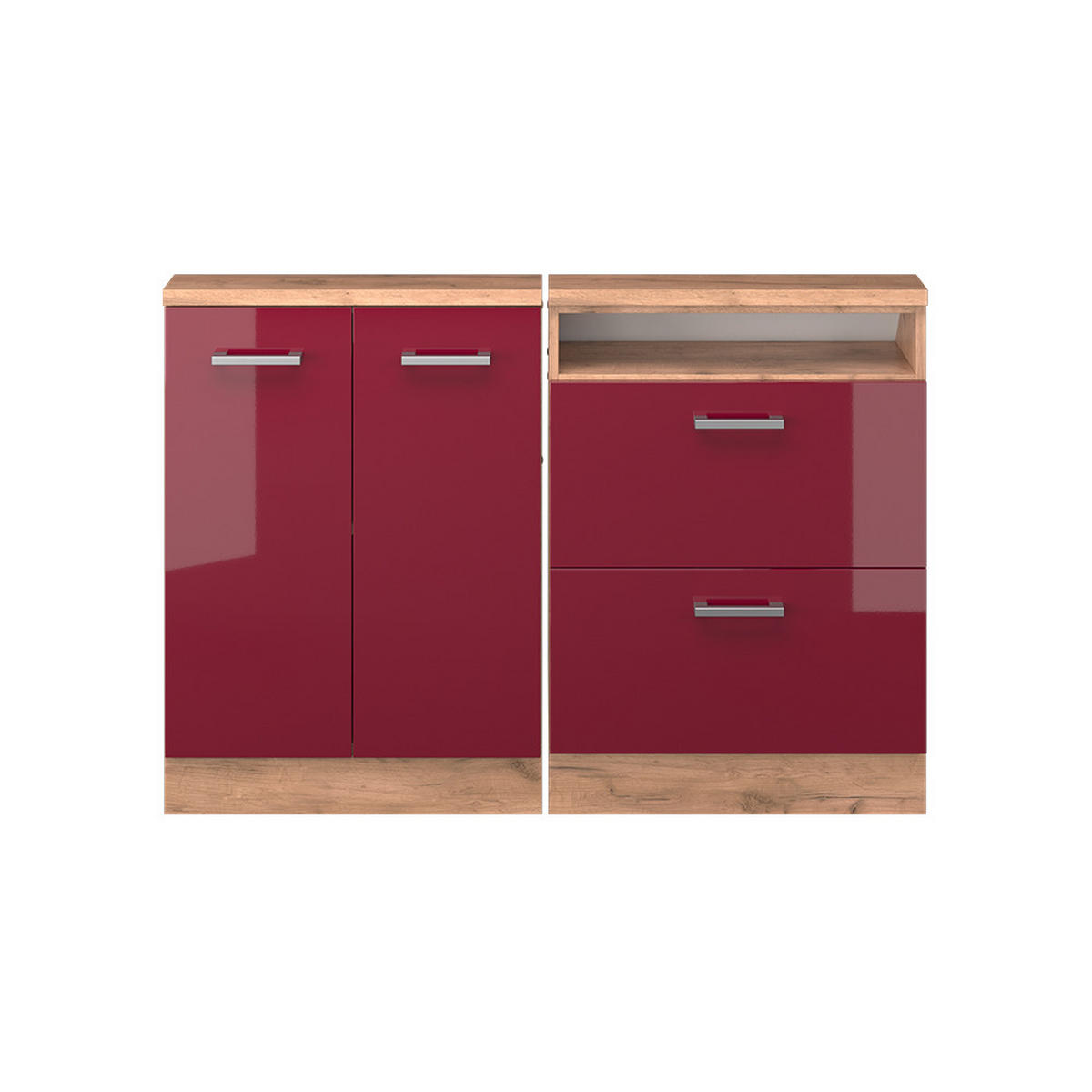 DACHSCHRÄGENSCHRANK-SET Rion Rot Hochglanz/Goldkraft Eiche 2er Set - Honigeiche/Rot, Holzwerkstoff (120/81.6/46cm) - Vicco