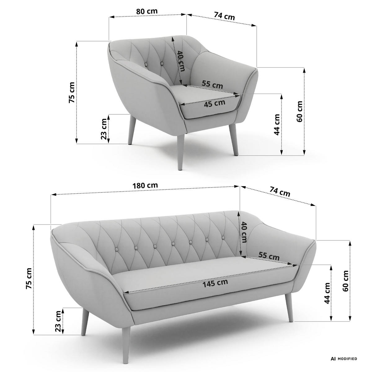 SEDACIA ZOSTAVA 3+3+1 PIRS - Svetlosivá Štruktúrovaná látka - Drevené nohy - farba buka/svetlosivá, kompozitné drevo/textil (180/75/74cm) - MKS