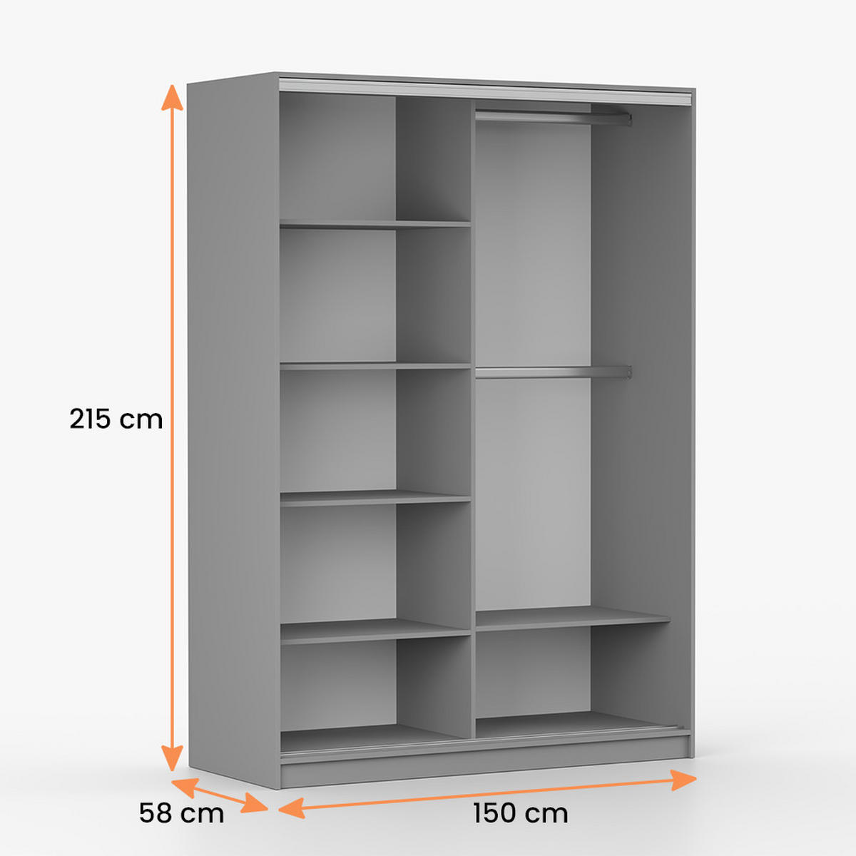 POSUVNÁ skříň Tokyo M 150 cm, 150/215/58, šedý - šedá, kompozitní dřevo (150/215/58cm) - imoebel24
