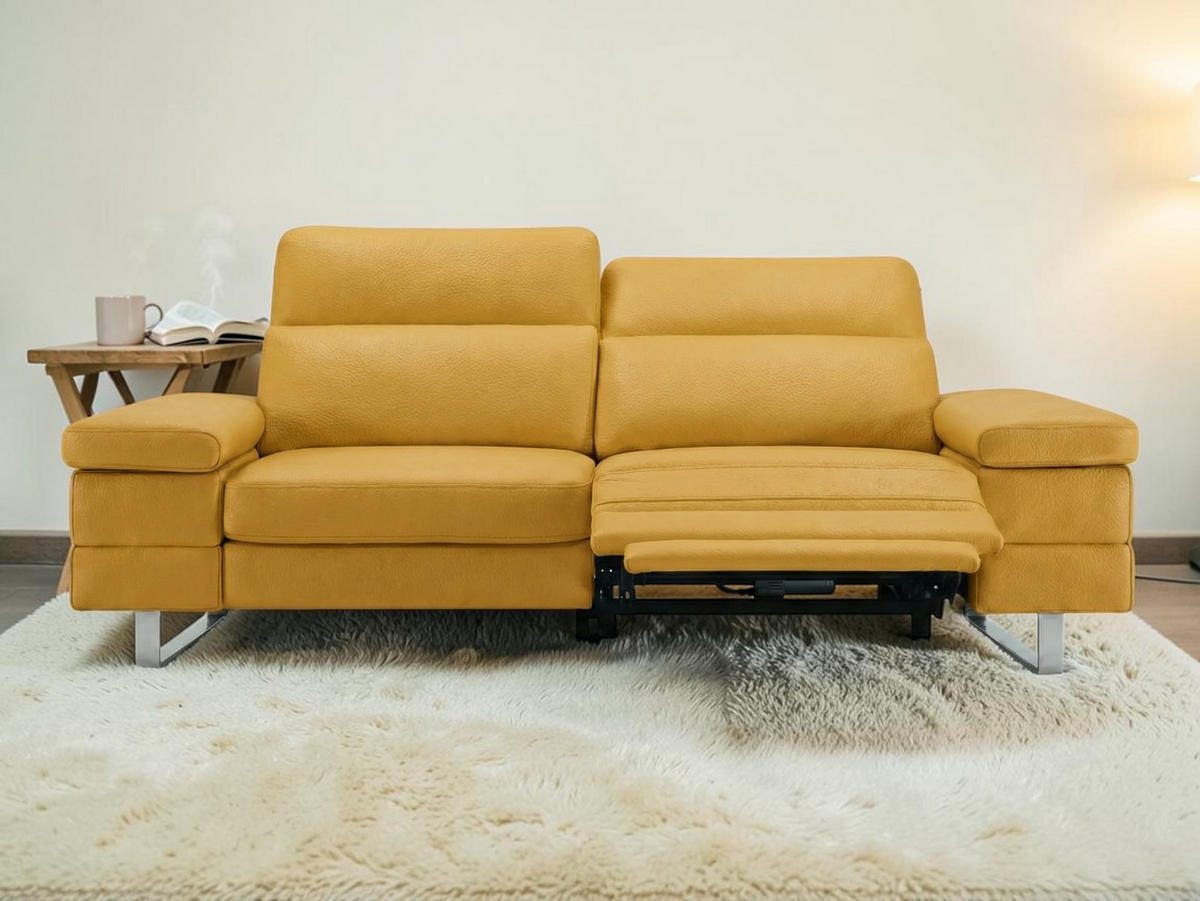 3-SITZER Sofa Virage Echtleder mit 1 x Relaxfunktion Senfgelb - Gelb, Leder/Metall (212/75/109cm)