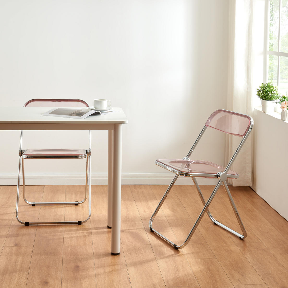 KLAPPSTUHL-SET Pornainen 2 TLG. - Pink, Kunststoff/Metall (46/74/47cm) - [en.casa]