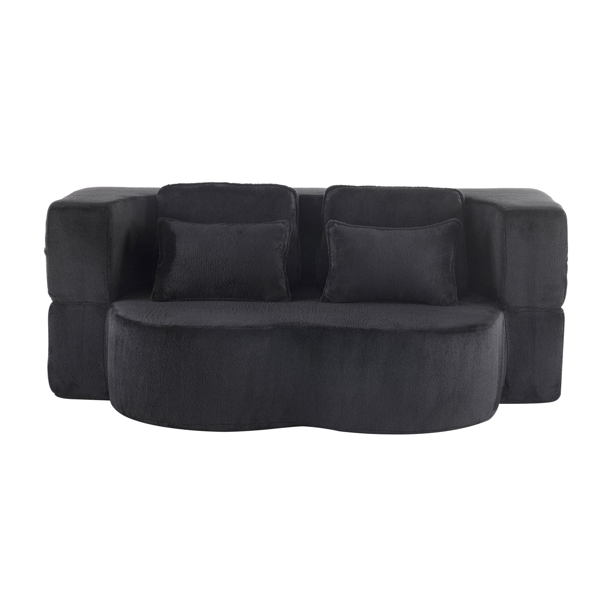 2-SITZER SCHLAFSOFA Flanell Schwarz mit 4 Kissen - Schwarz, Textil (198/76/120cm) - WISHDOR