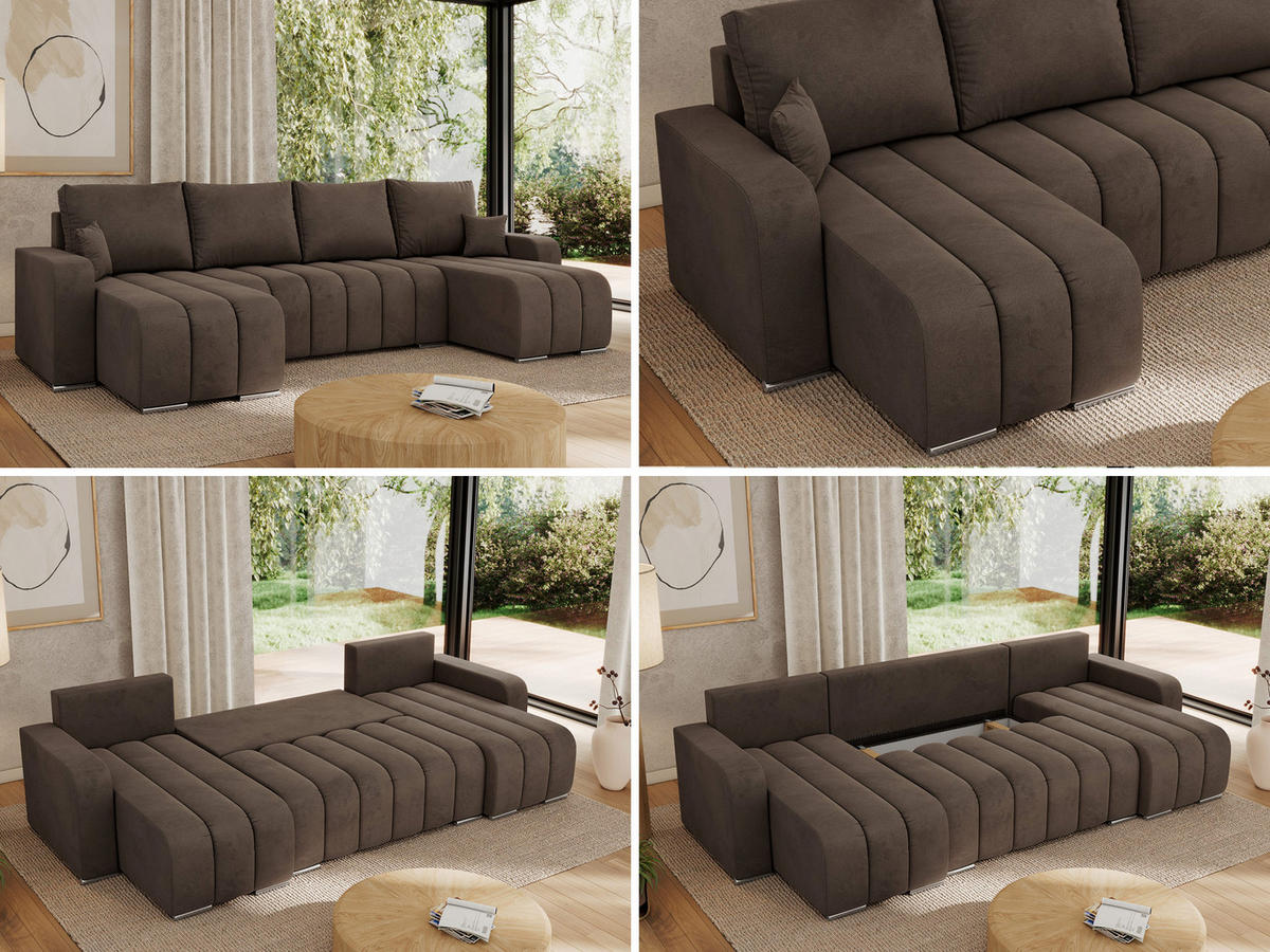 WOHNLANDSCHAFT KIRASSO U Braun Velvet - Braun/Grau, Textil/Metall (320/86/147cm) - MKS