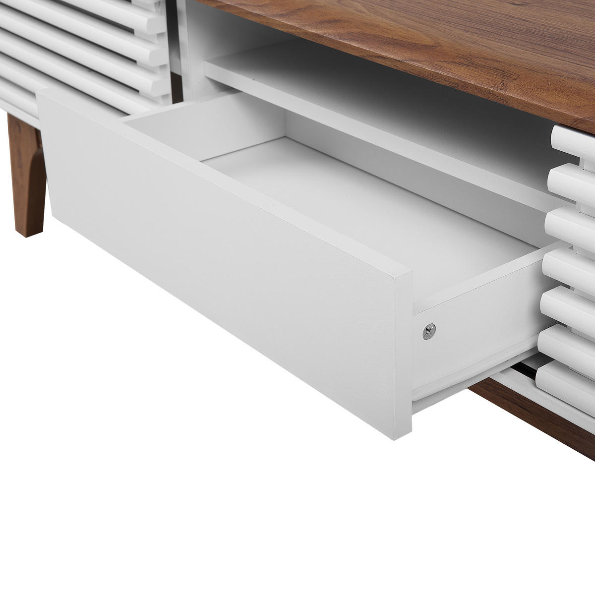 TV STOLEK Tmavě hnědý, Bílý DETROIT 35/149/44 cm - bílá/tmavě hnědá, kompozitní dřevo (149/44/35cm) - Beliani