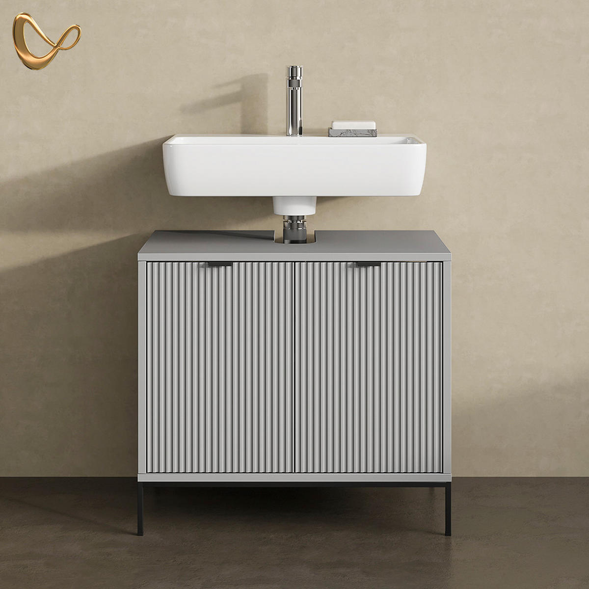 WASCHTISCHUNTERSCHRANK ATERNO Grau 70 x 63 cm mit Türen - Grau, Holzwerkstoff (70/63/45.1cm) - Livinity®