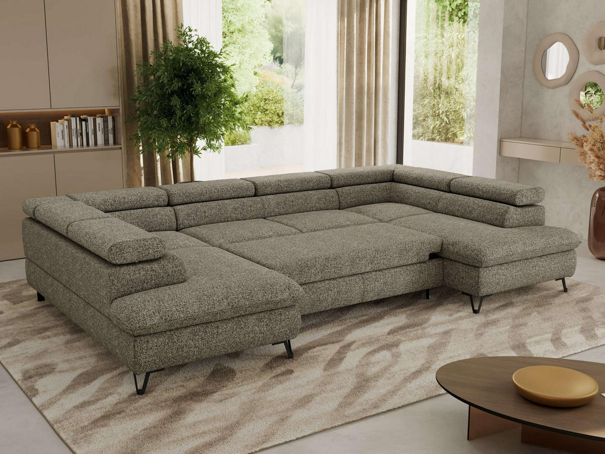 WOHNLANDSCHAFT PABLO U Strukture Grau - Schwarz/Grau, Textil/Metall (346/76/208cm) - MKS