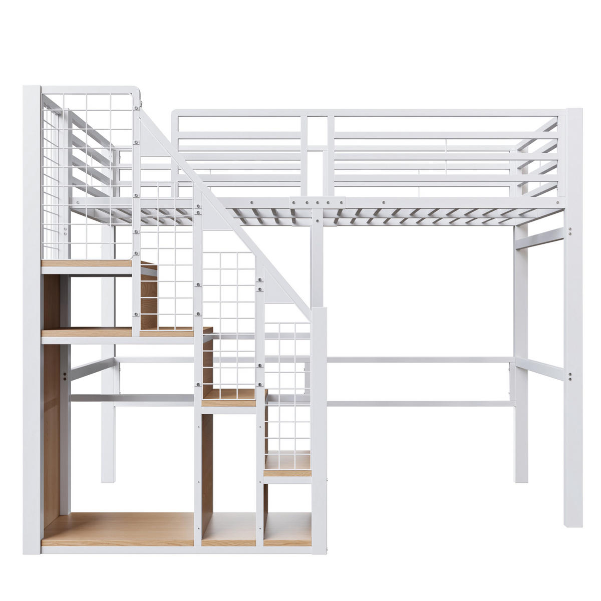 HOCHBETT aus Metall 90x200 cm in Weiß mit Treppe & Stauraum - Weiß, Metall (90/200cm) - Modfu