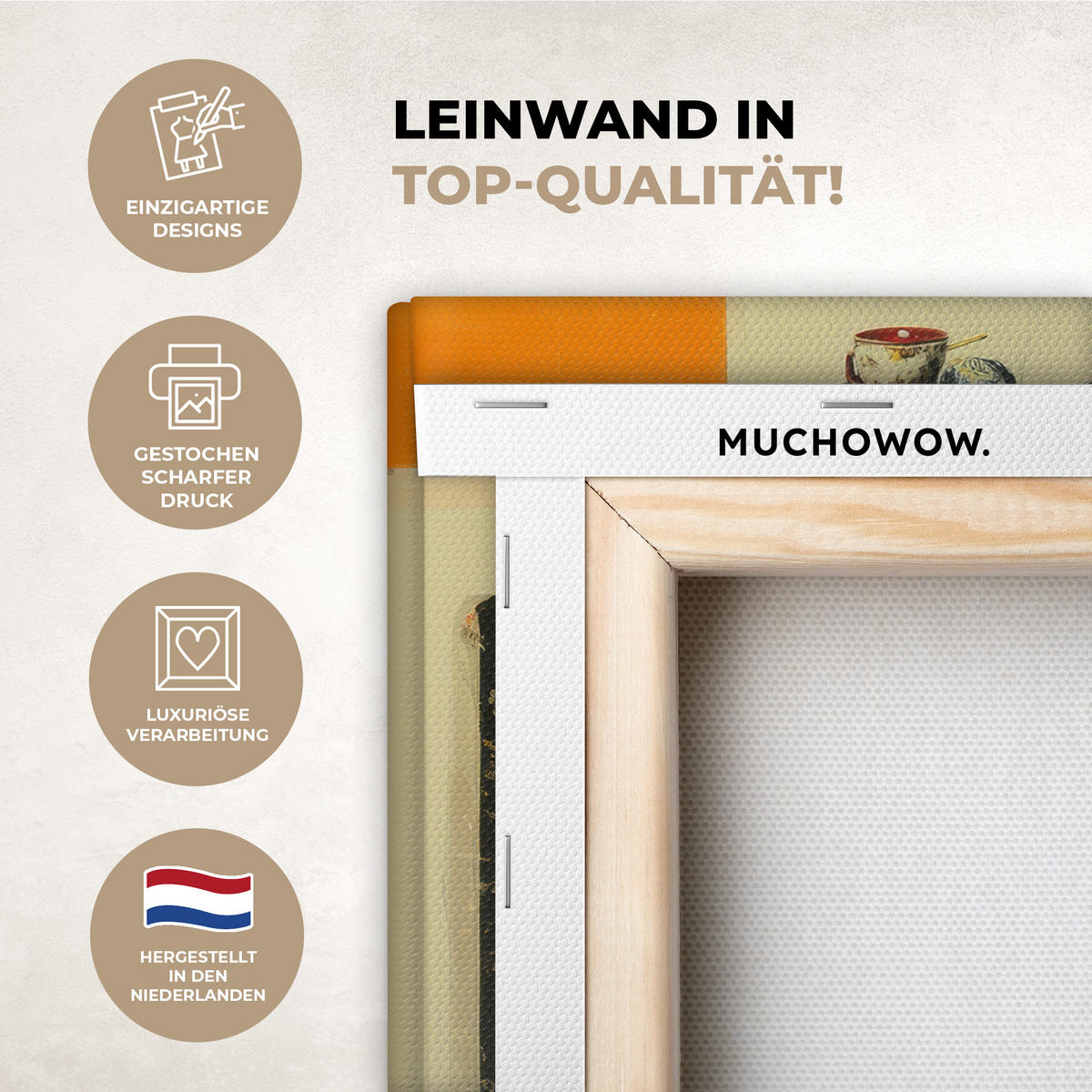 LEINWANDBILD Mädchen - Sonnenbrille - Katze - Retro Wandbild 40x30 cm - Beige, Textil (40/30cm) - MuchoWow