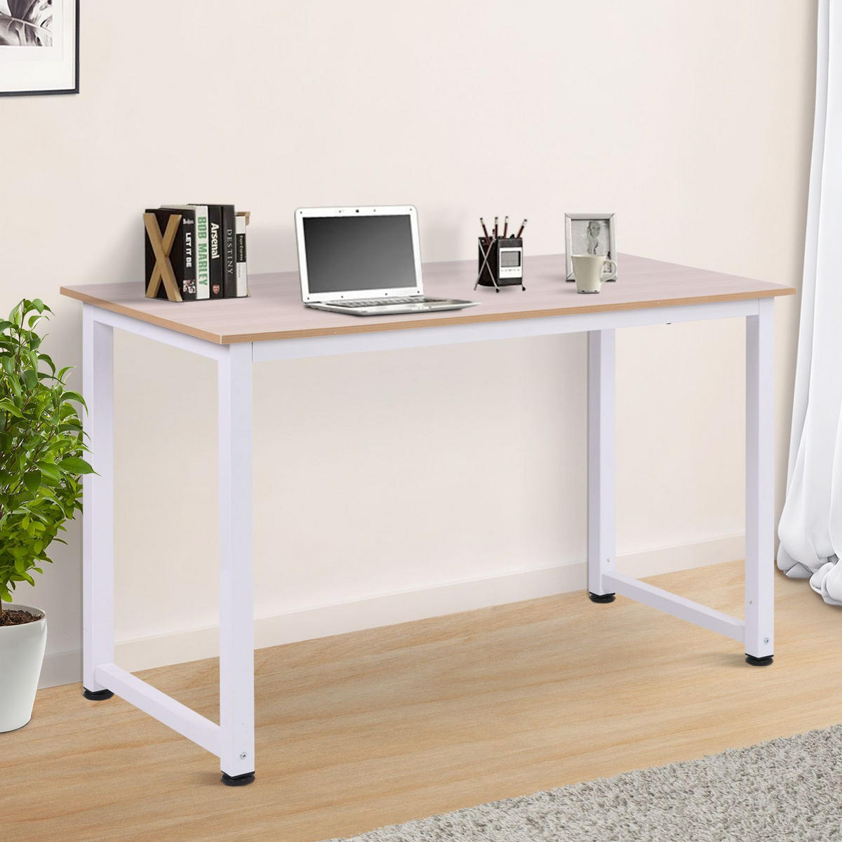 COMPUTERTISCH Eichefarben und Weiß mit Metallgestell 120/60/76 cm - Weiß, Holzwerkstoff (60/120/76cm) - PANGIVO