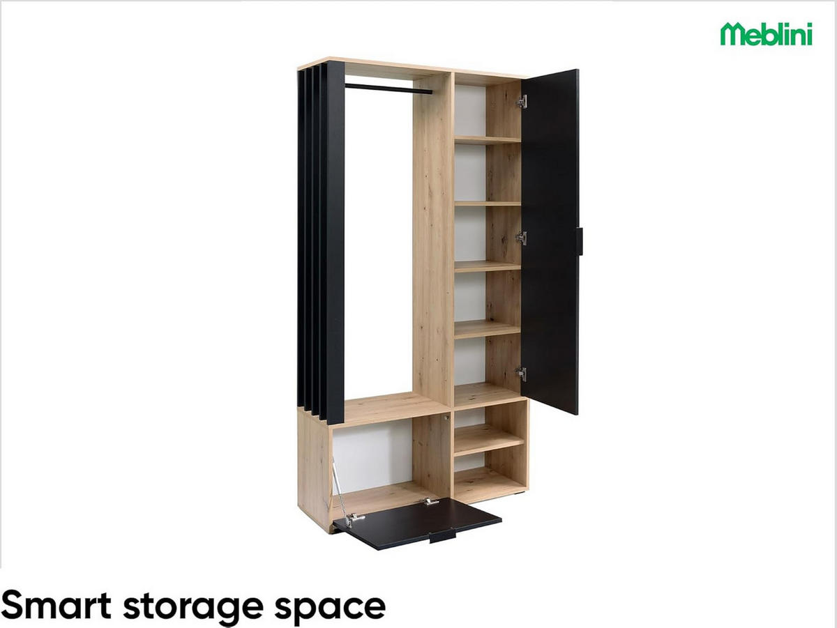 GARDEROBE Milano - Schwarz/Eiche Artisan, Holzwerkstoff (100/189/33cm) - Meblini