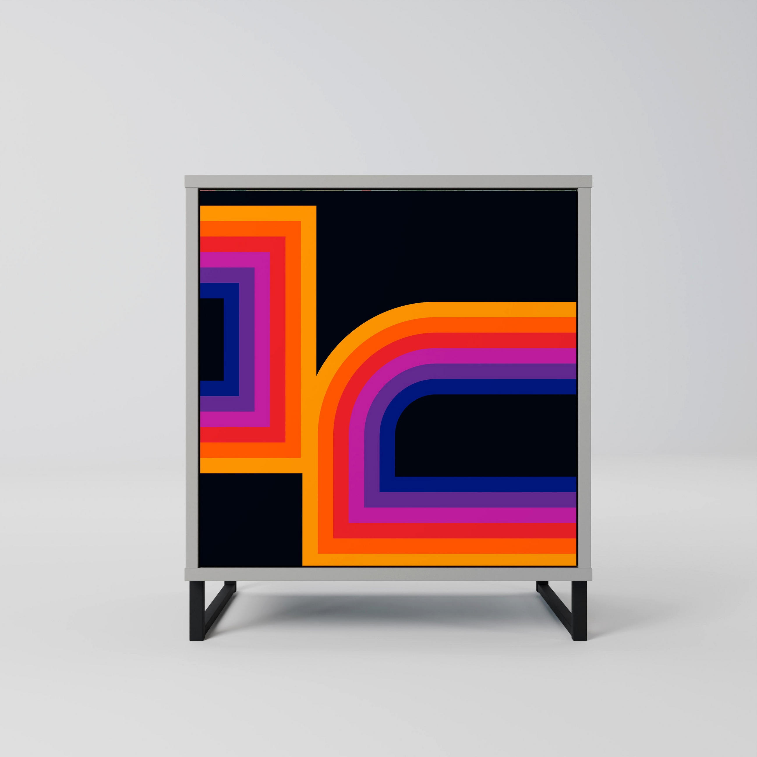 SIDEBOARD BLINDED BY THE LIGHTS, Grau, 57,5x42x67,5 cm, Schwarze Metall-Rahmenfüße - Multicolor/Schwarz, Holzwerkstoff/Metall (57.5/67.5/42cm) - SpaceRebels