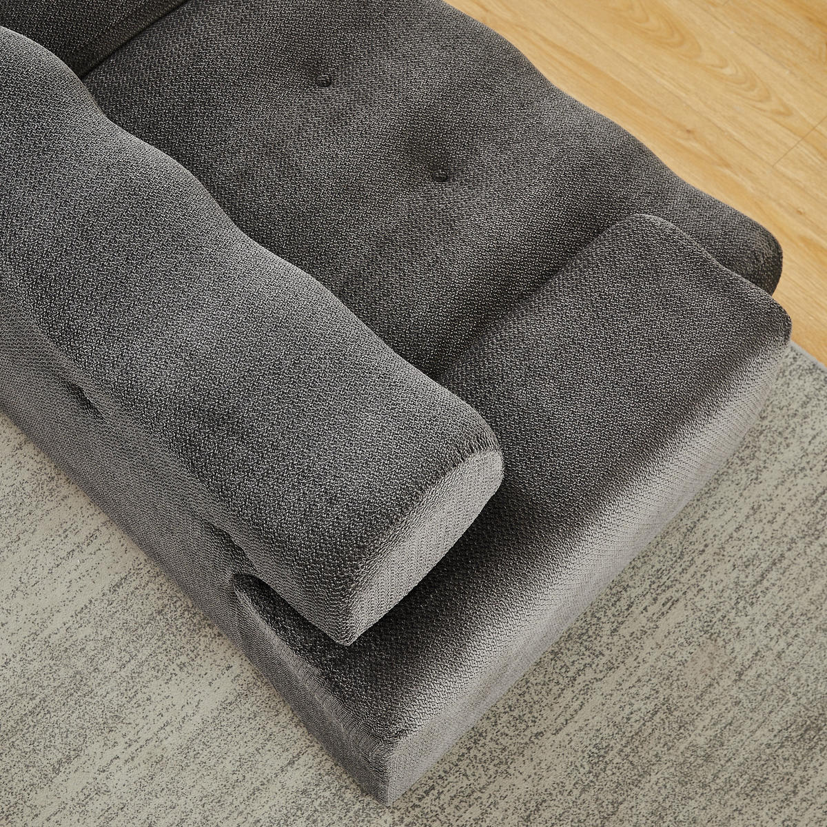 2-SITZER SOFA Chenille Grau mit Knopfverzierung und Armlehnen - Dunkelgrau, Textil (224/66/104cm) - WISHDOR