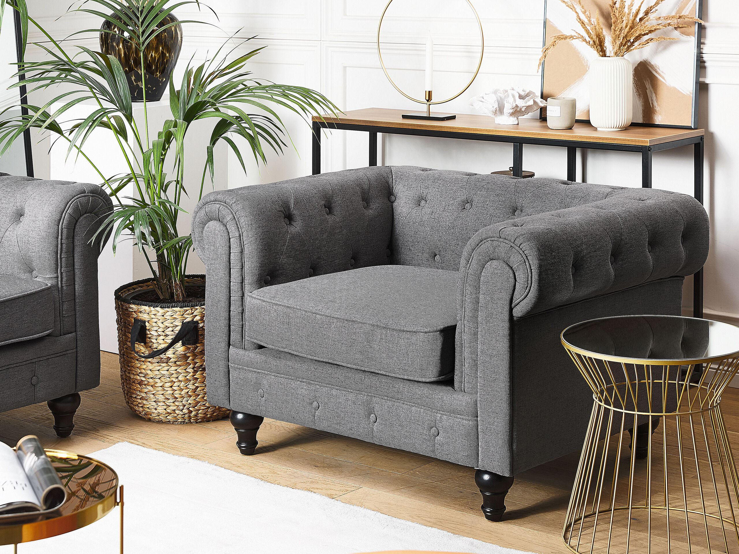 SESSEL Polsterbezug grau Chesterfield - Grau, Textil (110/70/75cm) - Beliani