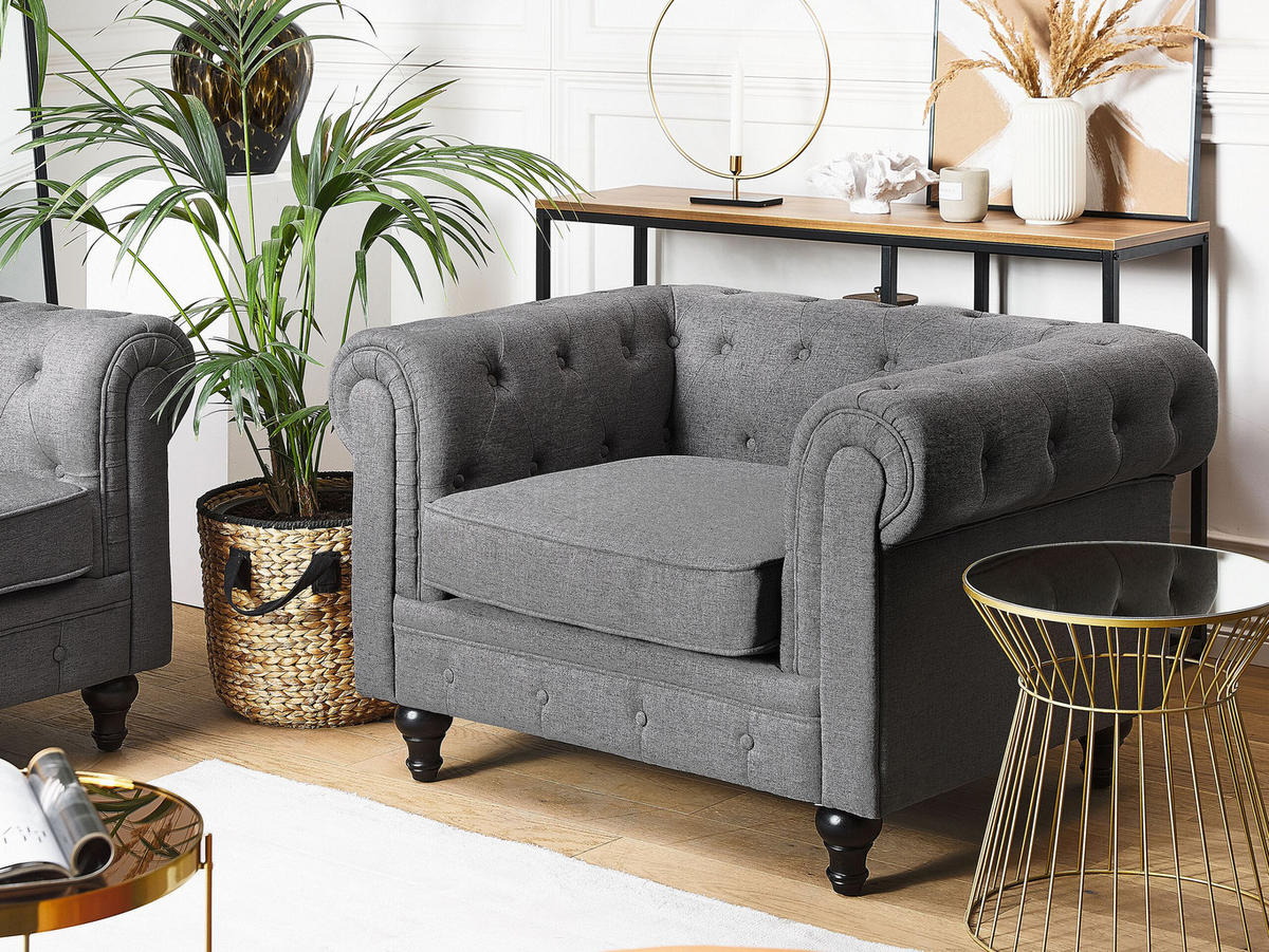 SESSEL Polsterbezug grau Chesterfield - Grau, Textil (110/70/75cm) - Beliani